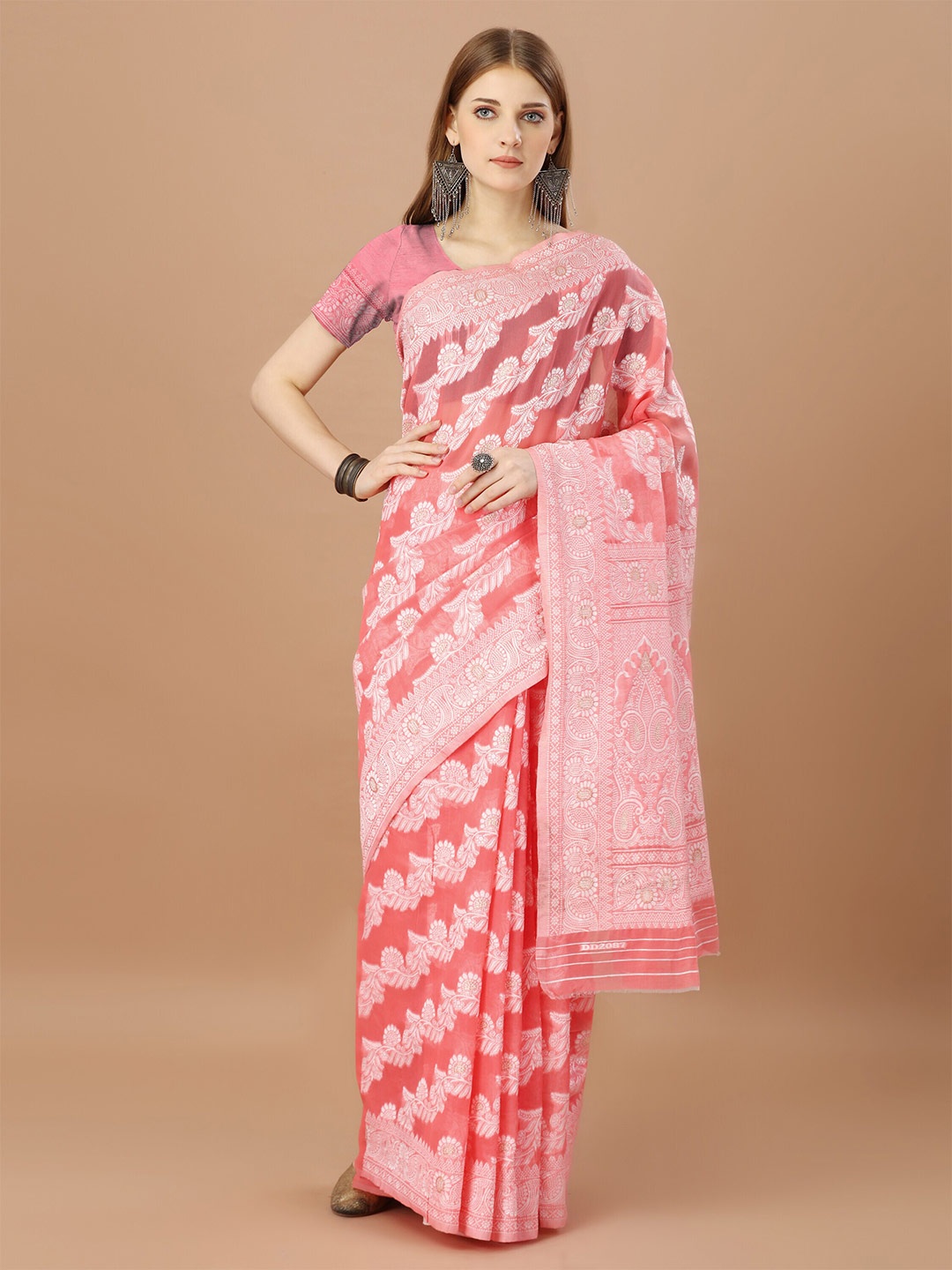 

MAGMINA Ethnic Motifs Woven Design Banarasi Saree, Orange