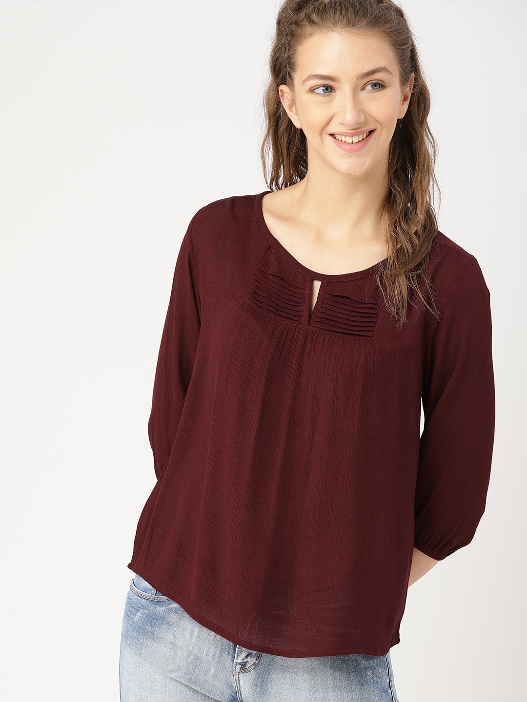 

DressBerry Maroon Keyhole Neck Top