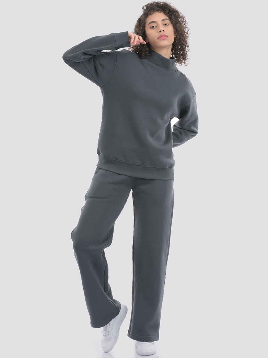 

ONEWAY Women Solid High Neck Track Suit, Charcoal
