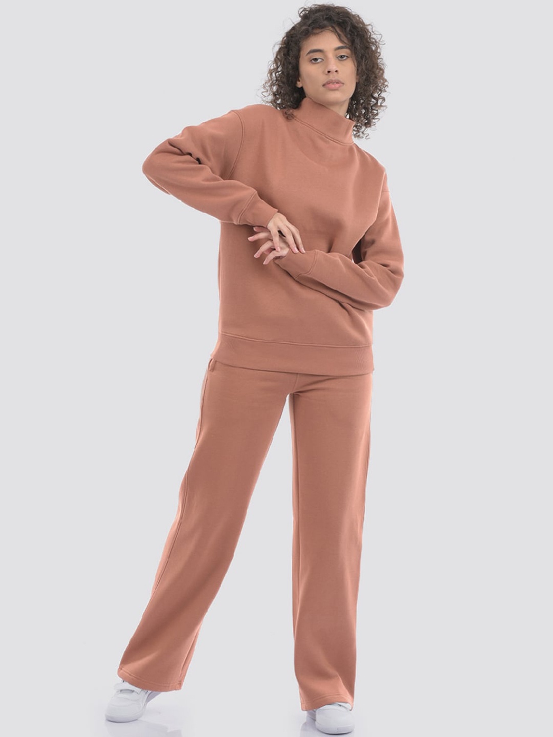 

ONEWAY Women High Neck Comfort Fit Track Suit, Brown