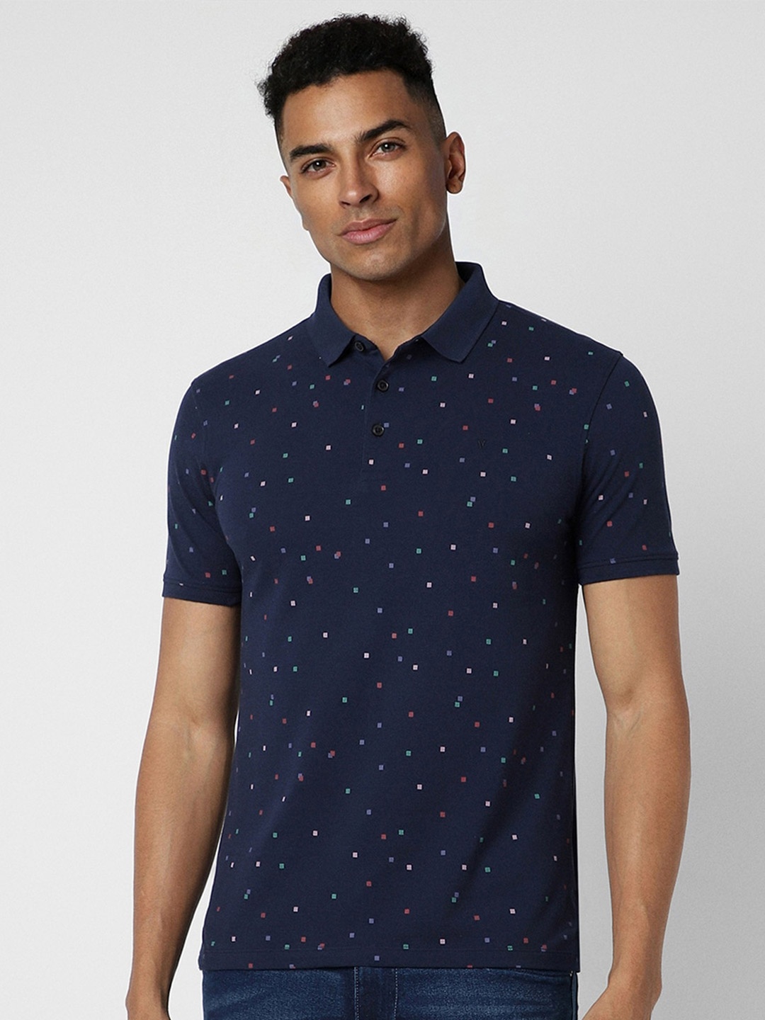 

V Dot Geometric Printed Polo Collar Slim Fit T-shirt, Navy blue