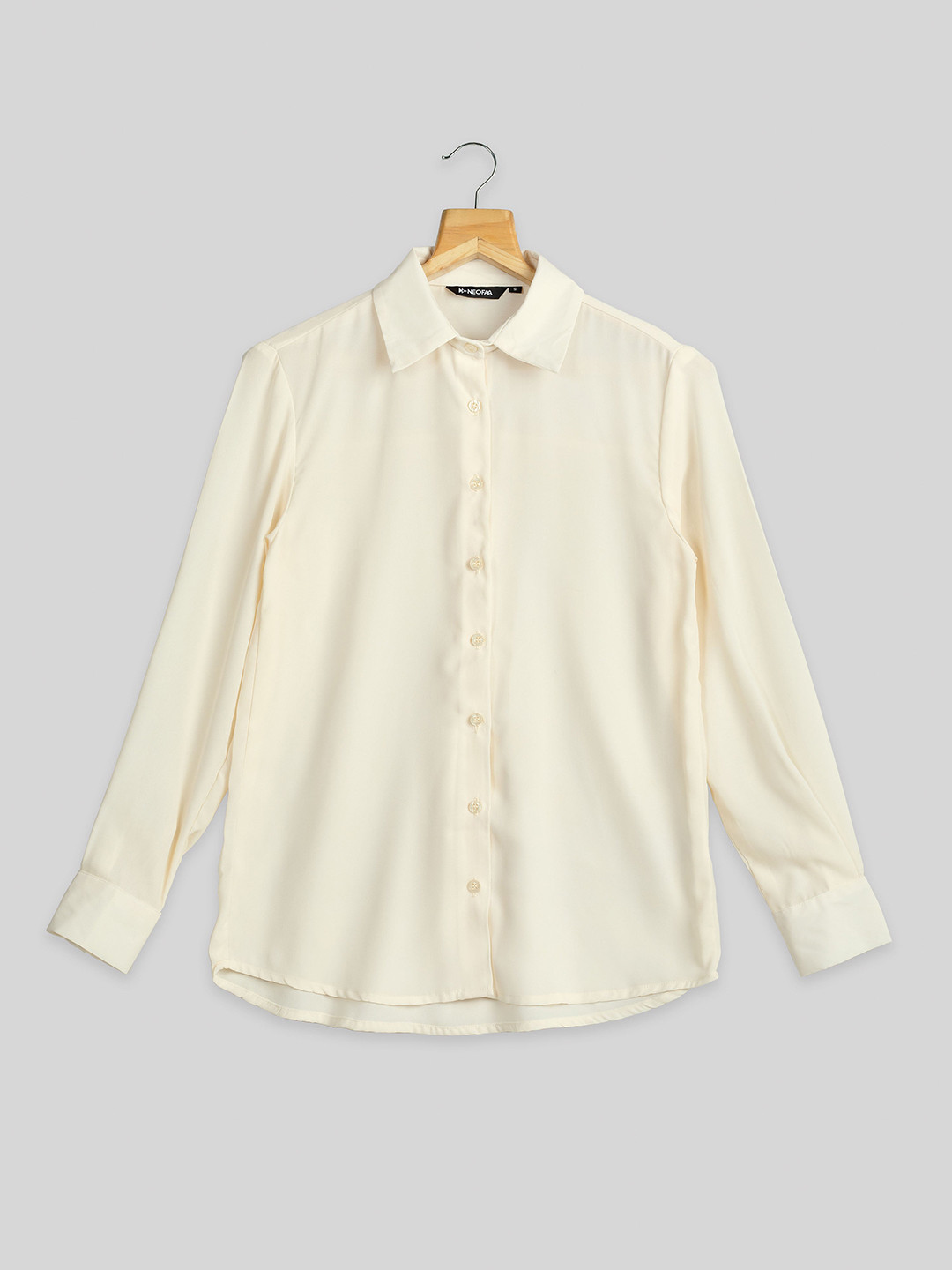 

NEOFAA India Slim Spread Collar Semi Sheer Casual Shirt, Off white