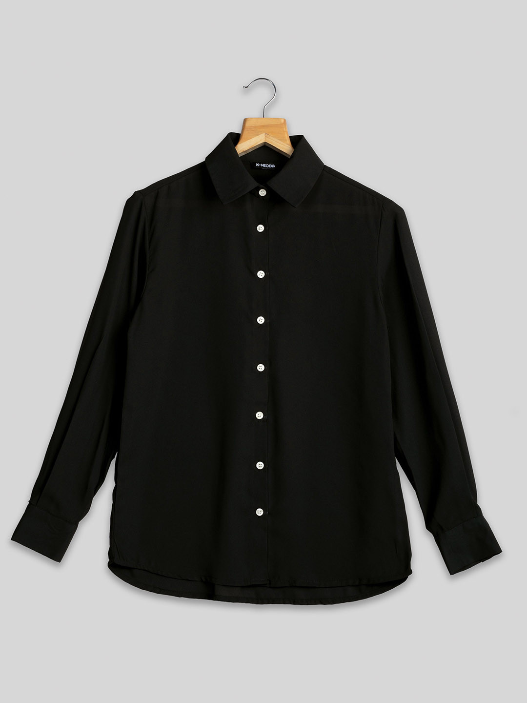 

NEOFAA India Slim Spread Collar Semi Sheer Casual Shirt, Black