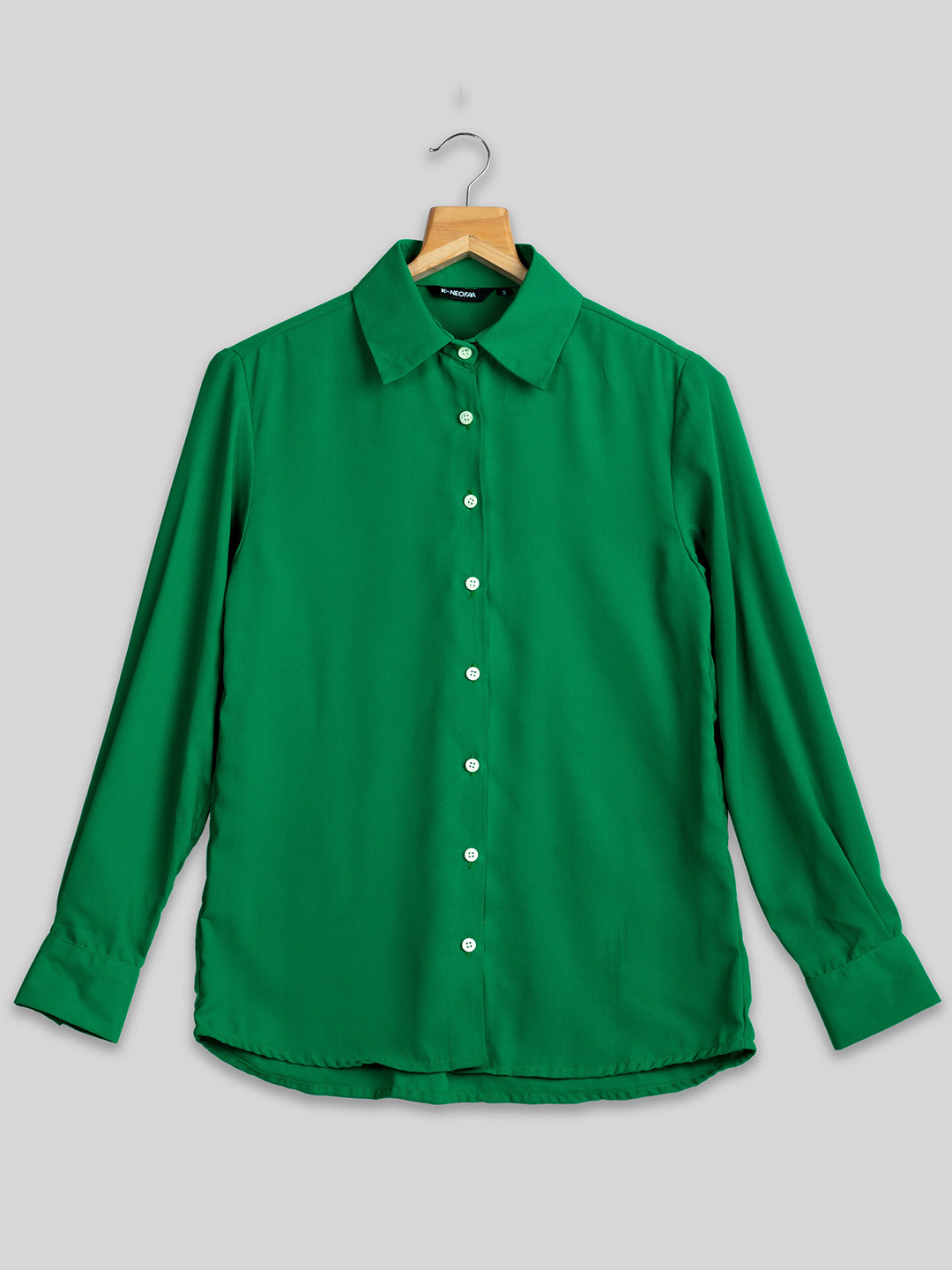 

NEOFAA India Slim Spread Collar Semi Sheer Casual Shirt, Green