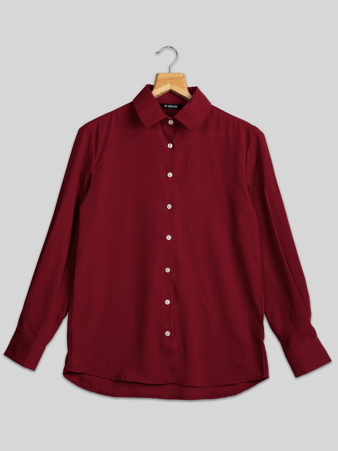 

NEOFAA India Slim Spread Collar Casual Shirt, Maroon