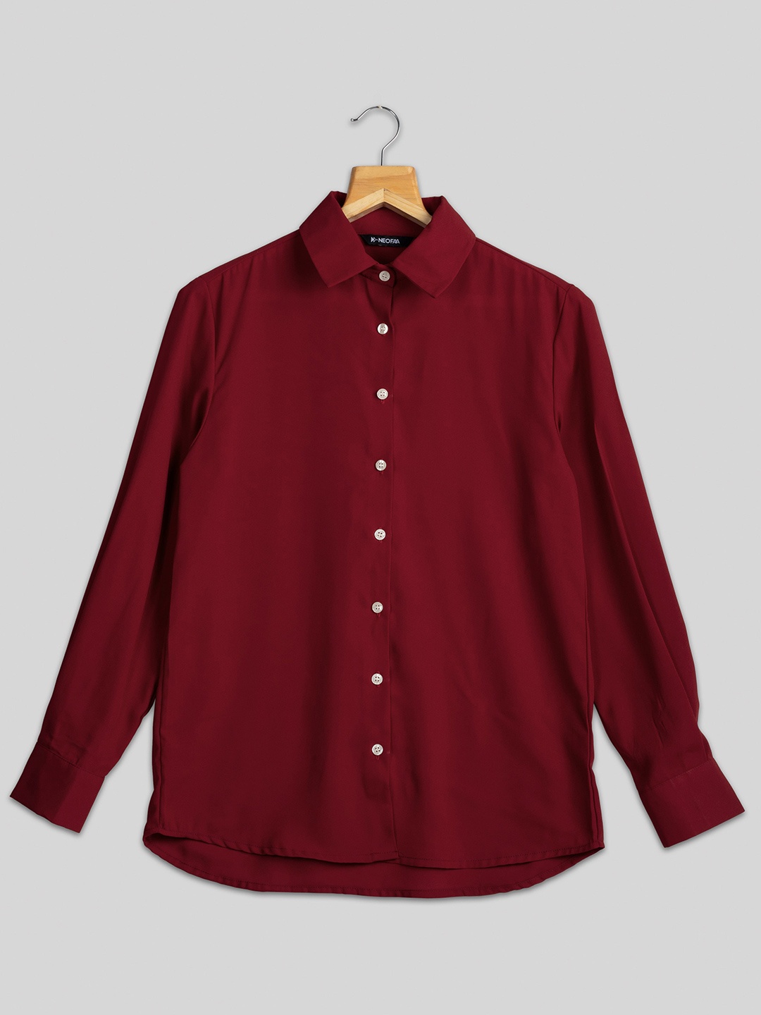 

NEOFAA India Slim Spread Collar Semi Sheer Casual Shirt, Maroon