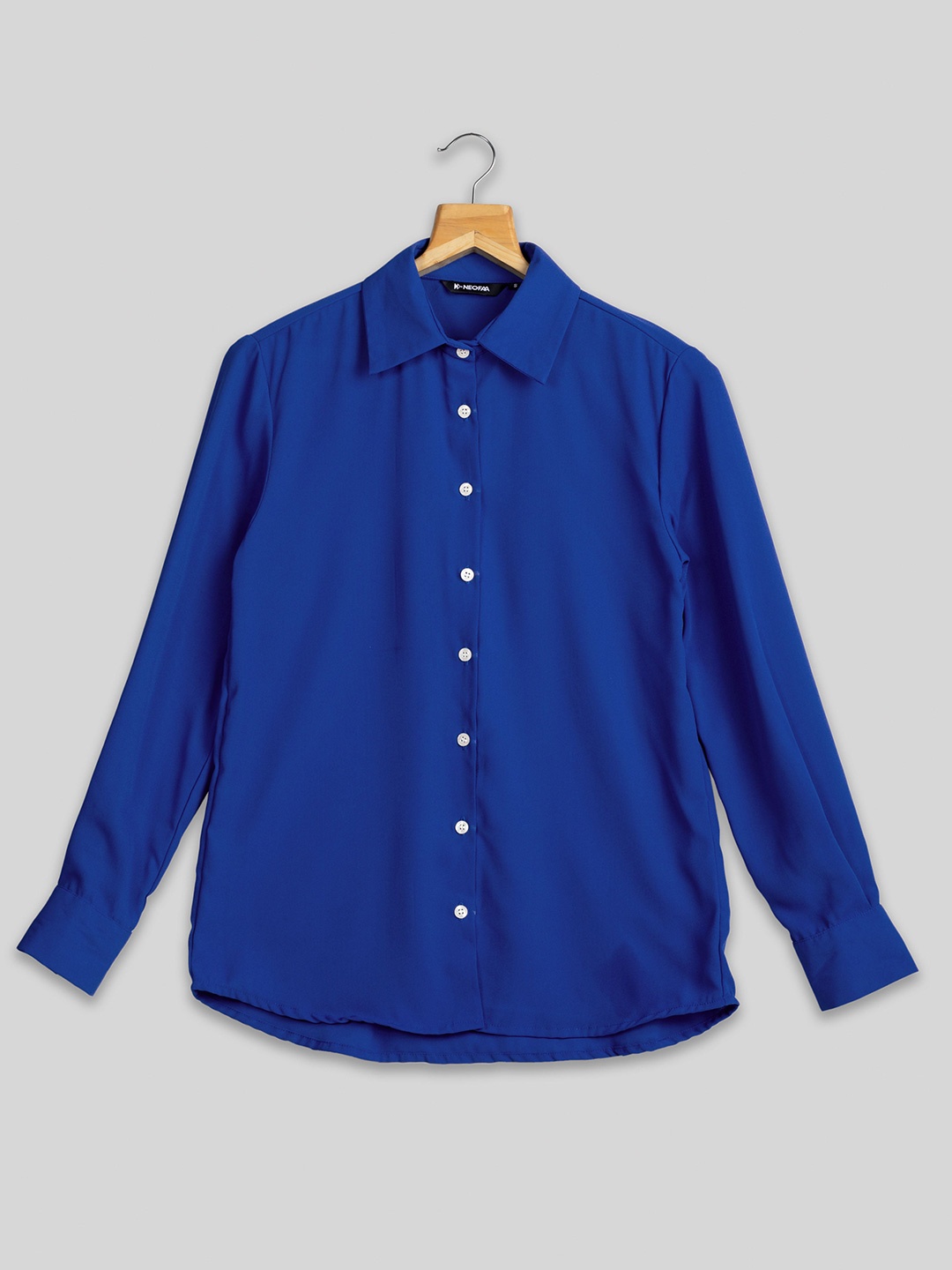 

NEOFAA India Slim Spread Collar Semi Sheer Casual Shirt, Blue