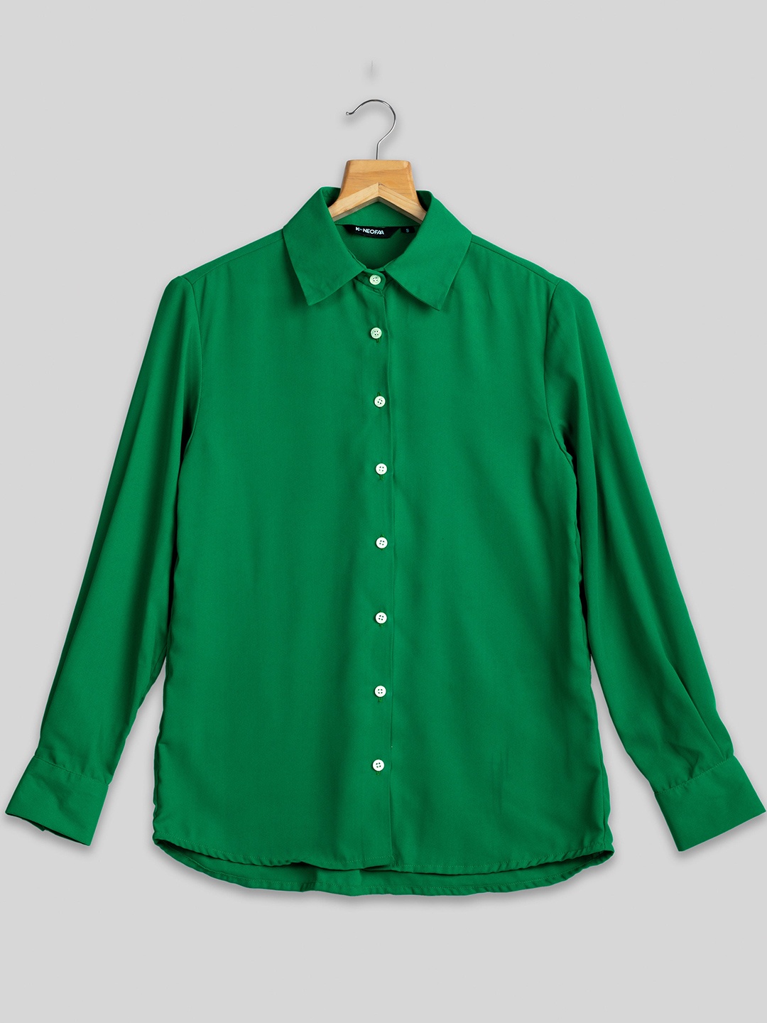 

NEOFAA India Slim Spread Collar Semi Sheer Casual Shirt, Green