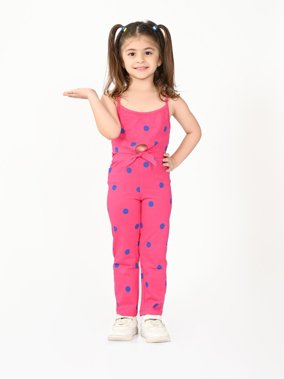 

BONKIDS Girls Printed Shoulder Straps Top With Trousers, Pink