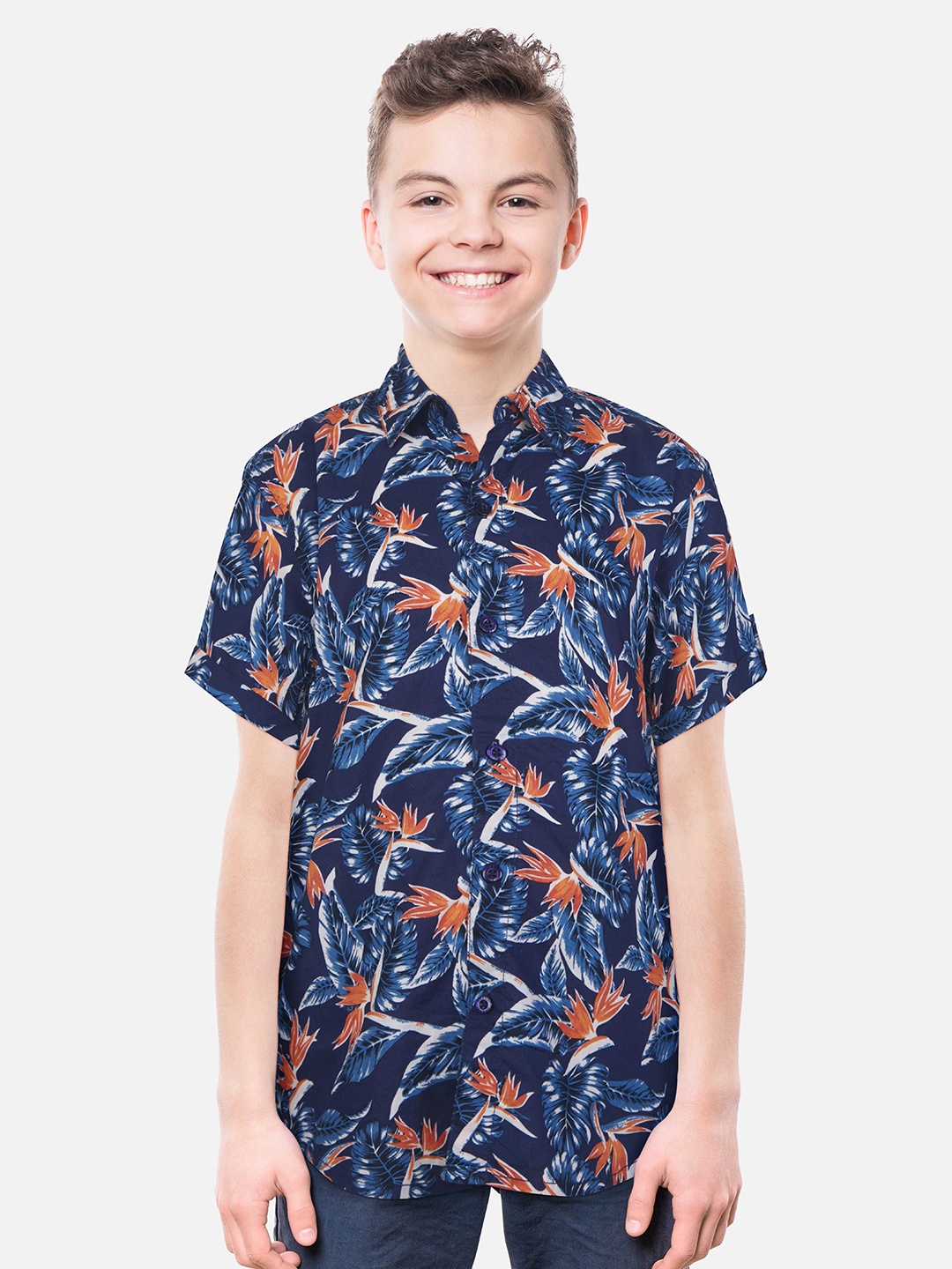 

Gini and Jony Boys Floral Printed Cotton Casual Shirt, Navy blue