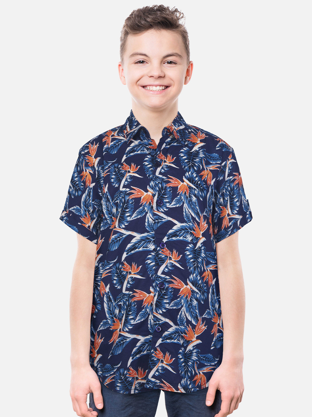 

Gini and Jony Boys Floral Printed Cotton Casual Shirt, Navy blue