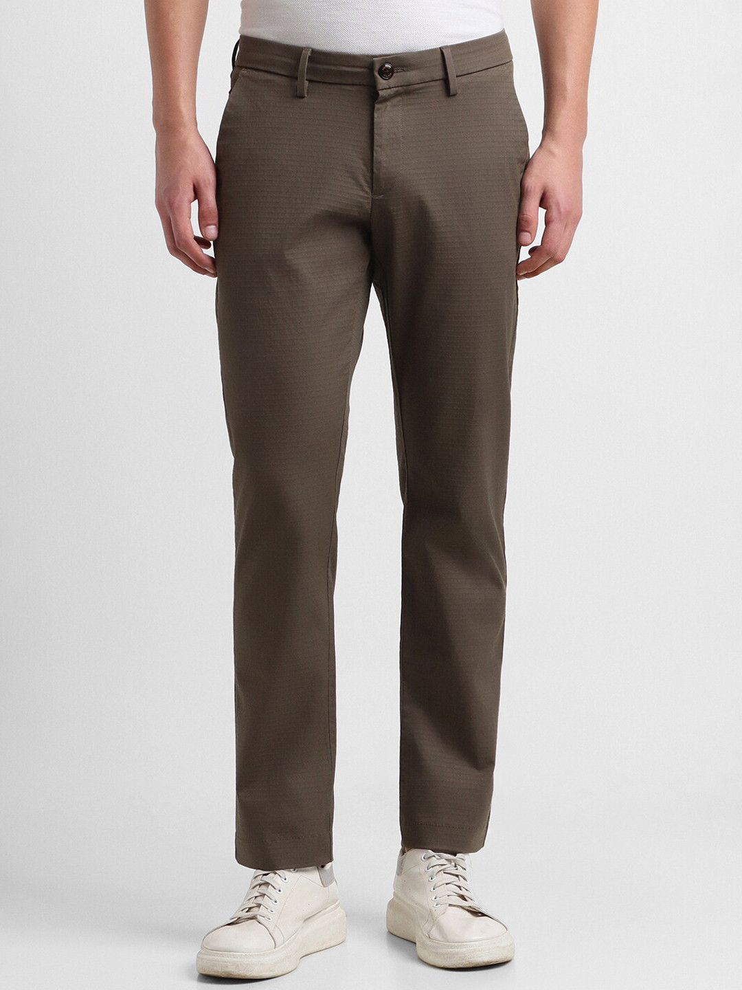 

Allen Solly Men Slim Fit Mid-Rise Textured Regular Trousers, Brown