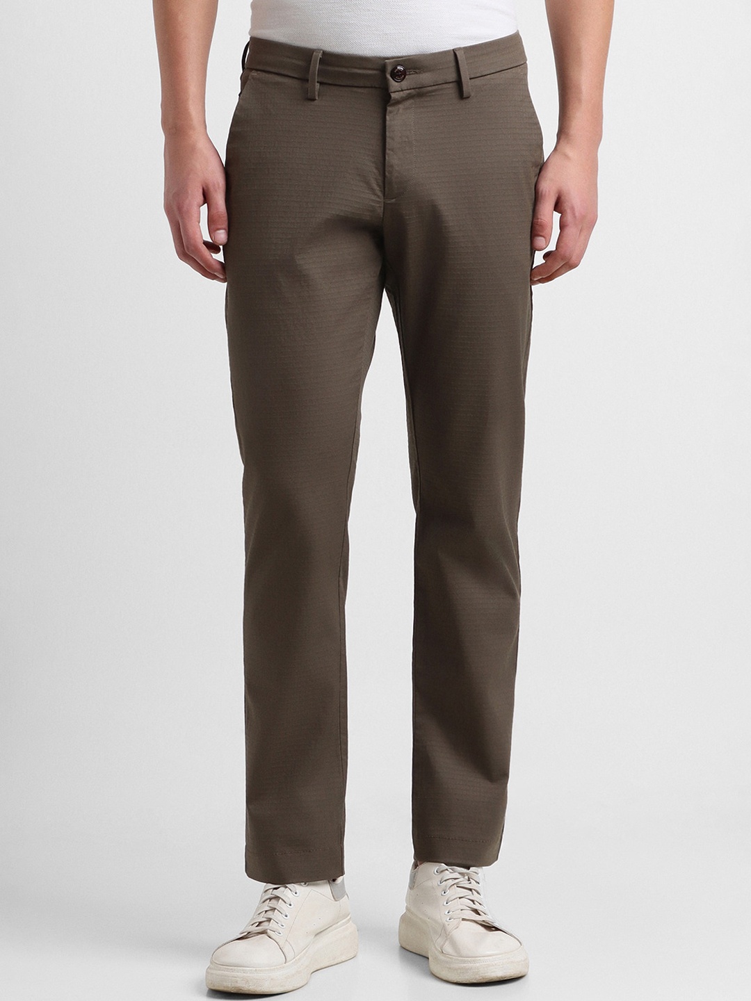 

Allen Solly Men Slim Fit Mid-Rise Textured Regular Trousers, Brown