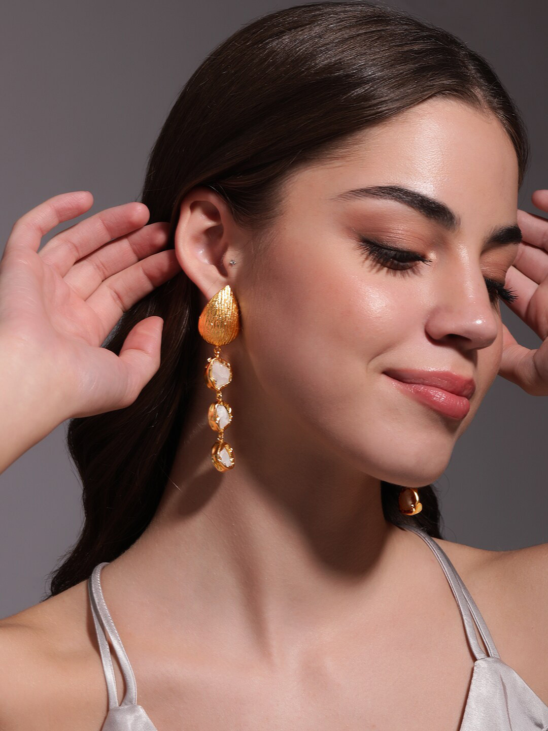 

Rubans Gold-Toned Leaf Shaped Drop Earrings