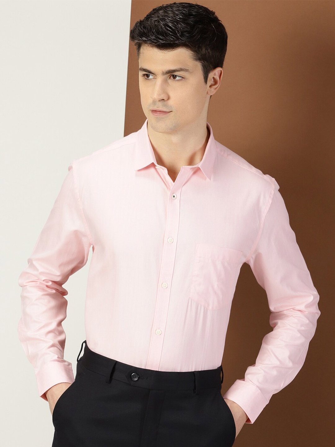 

INVICTUS Original Slim Fit Self Design Pure Cotton Formal Shirt, Pink