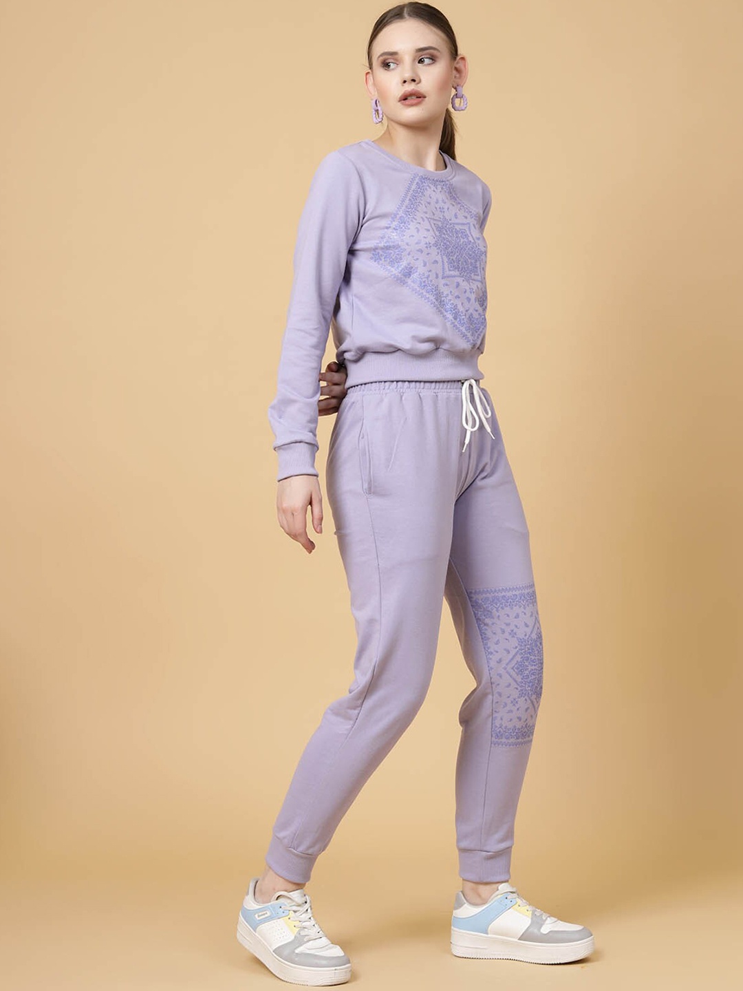 

Rigo Ethnic Motifs Printed Round Neck Sweatshirt with Joggers Co-ord Set, Purple