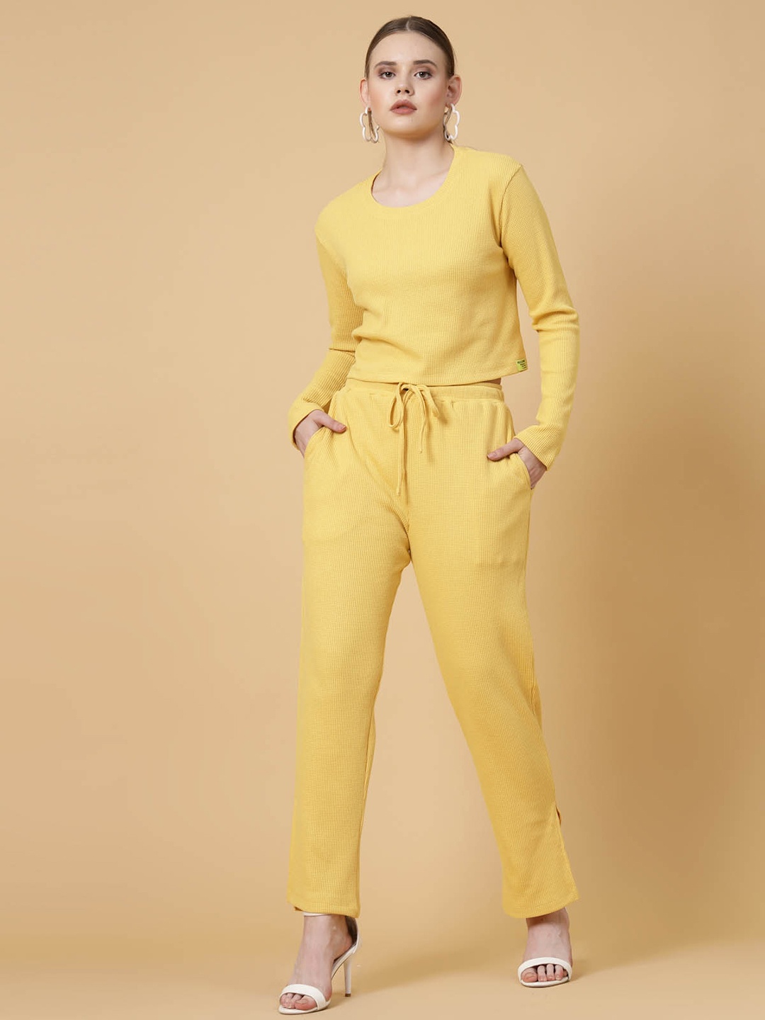

Rigo Pure Cotton Crop Top with Trousers Co-Ord Set, Yellow