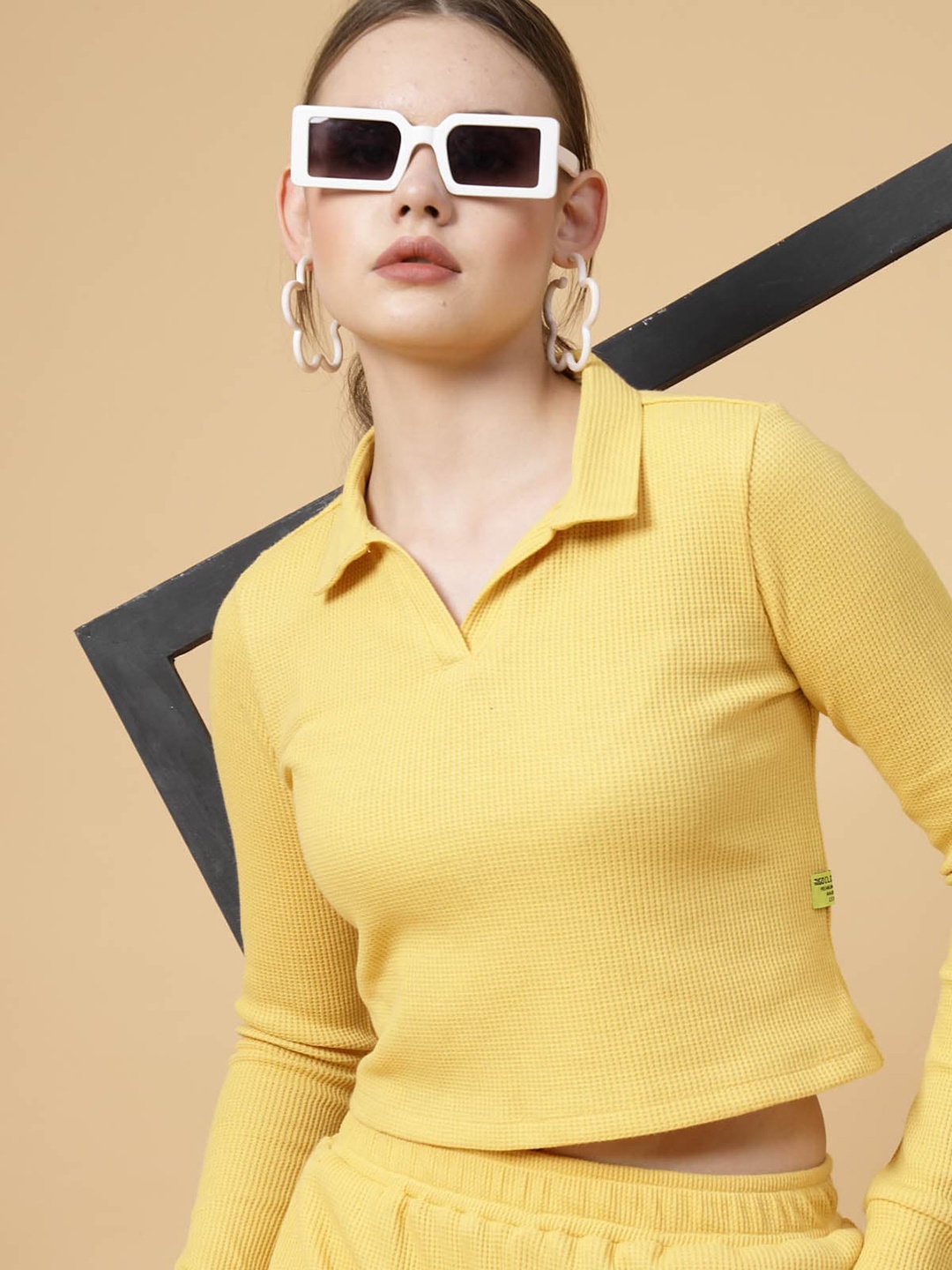 

Rigo Shirt Collar Crop T-Shirt with Trousers Co-Ord Set, Yellow