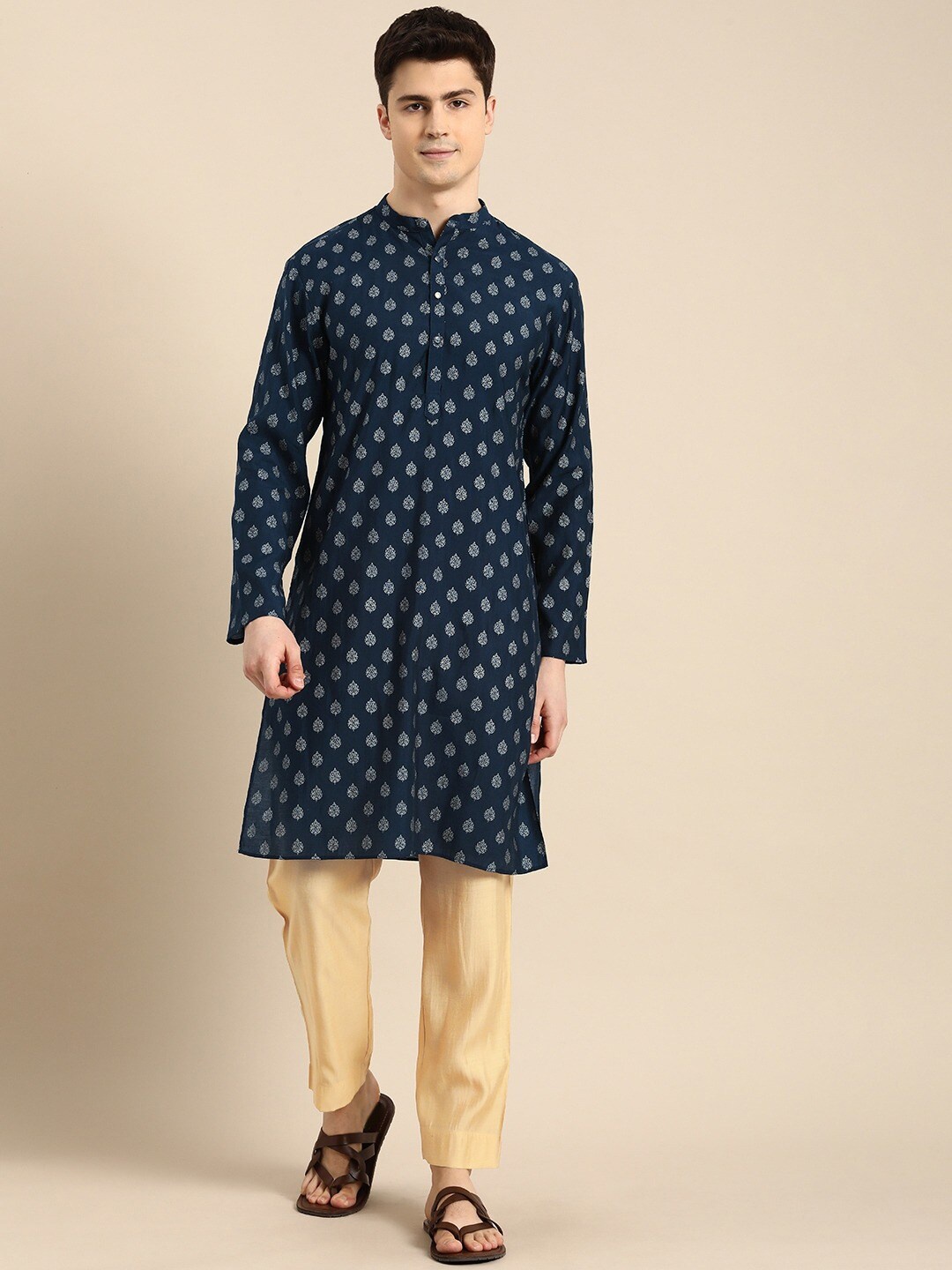 

Anouk Ethnic Motifs Printed Kurta, Navy blue