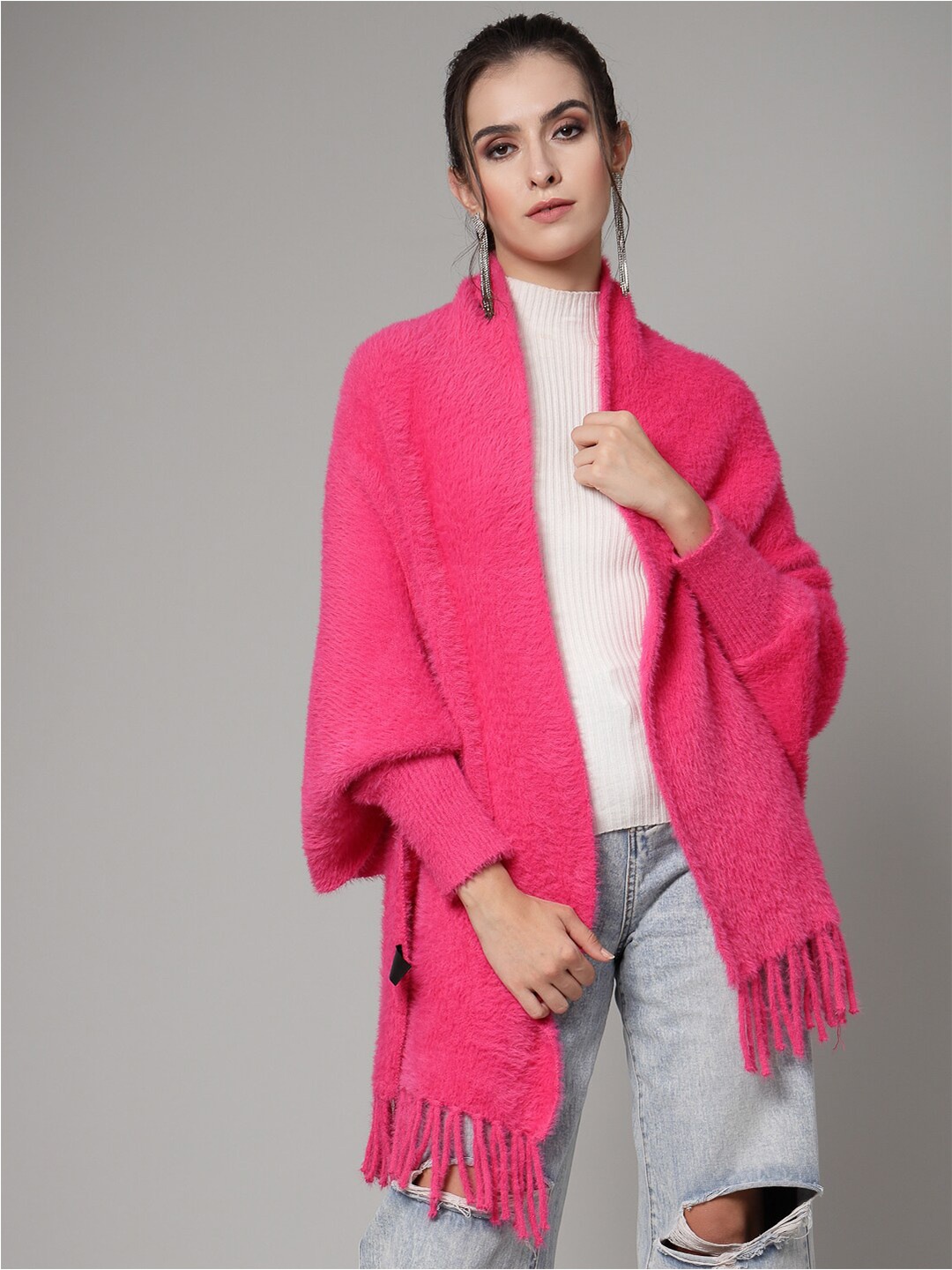 

Mafadeny Self Design Longline Poncho, Pink