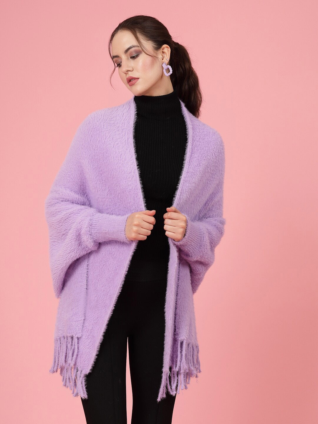 

Mafadeny Open Front Winterwear Poncho, Lavender