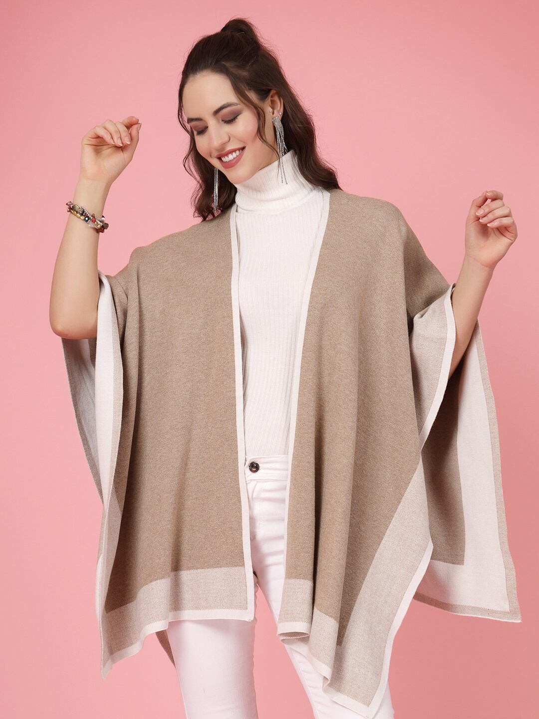 

Mafadeny Open Front Longline Shrug, Beige