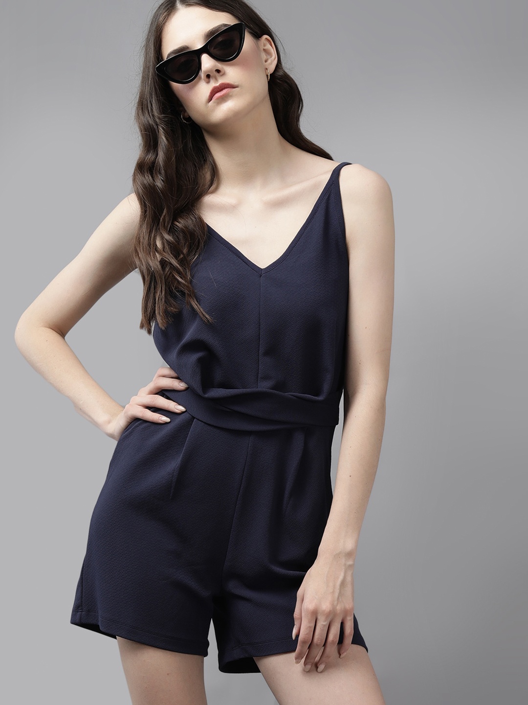 

The Roadster Life Co. Solid Shoulder Straps Playsuit, Navy blue