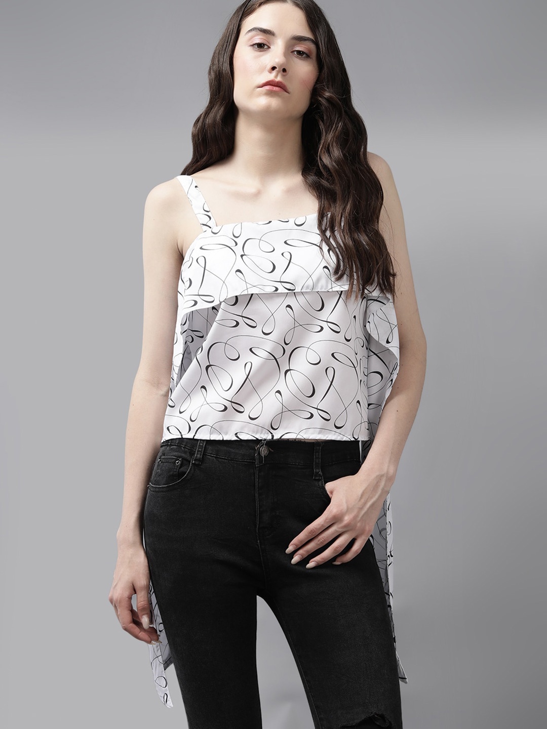 

Roadster Abstract Printed Sleeveless Crop Top, White