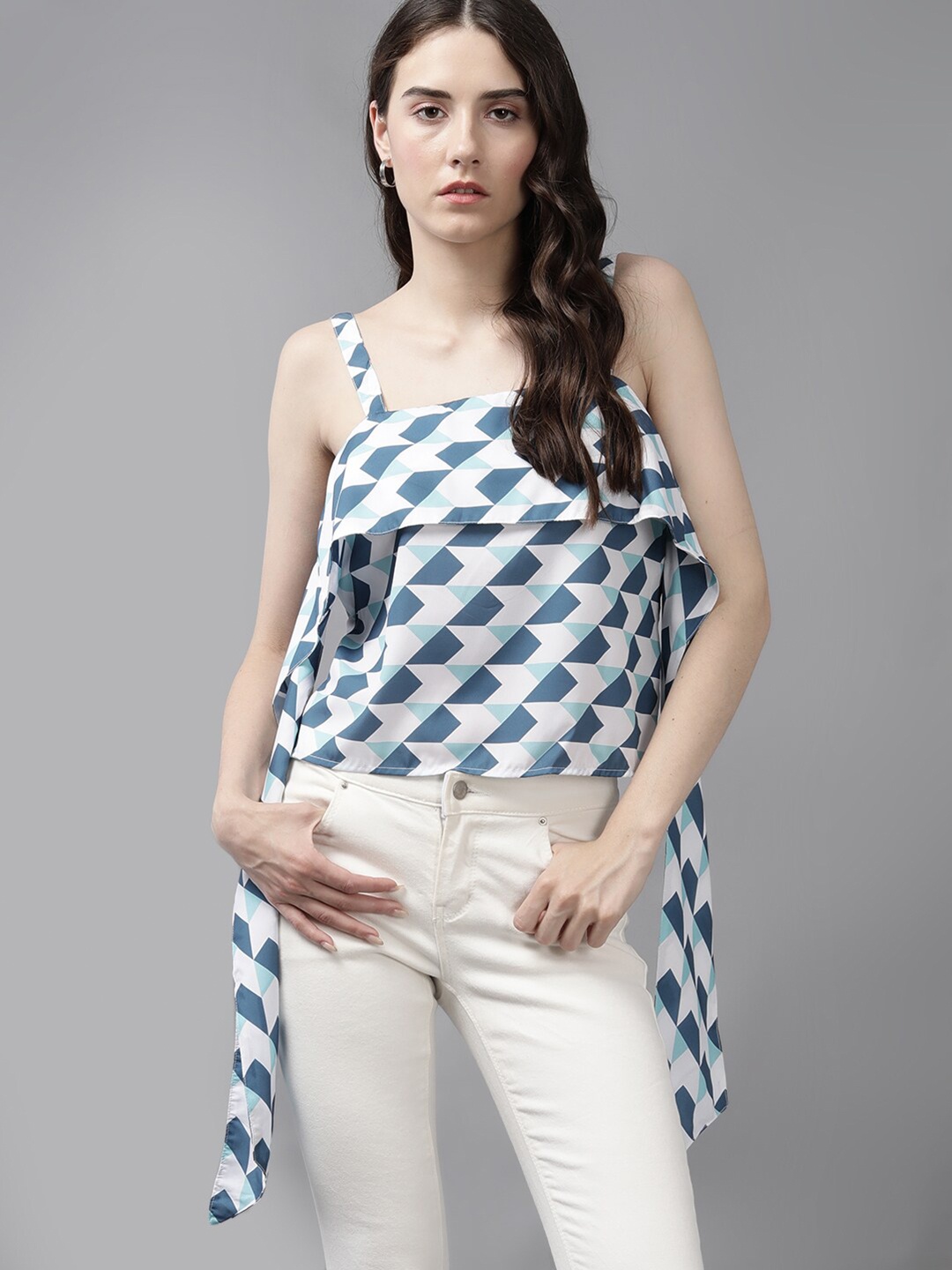 

Roadster Geometric Printed Sleeveless Crop Top, White