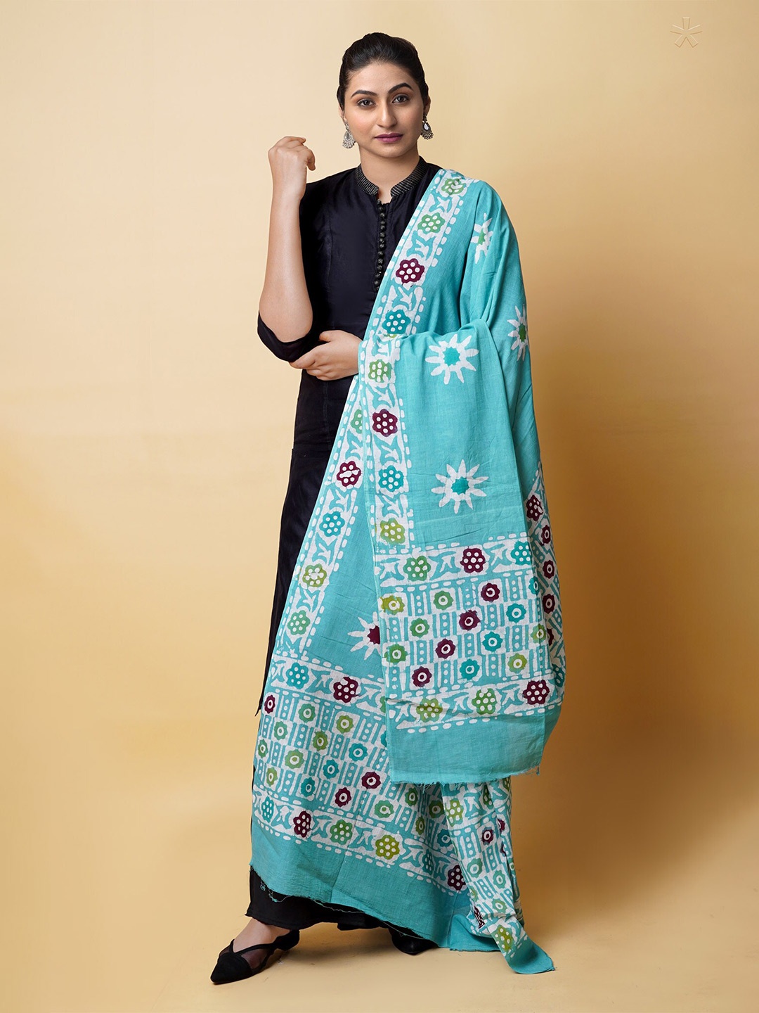 

Unnati Silks Ethnic Motifs Printed Pure Cotton Batik Dupatta, Blue