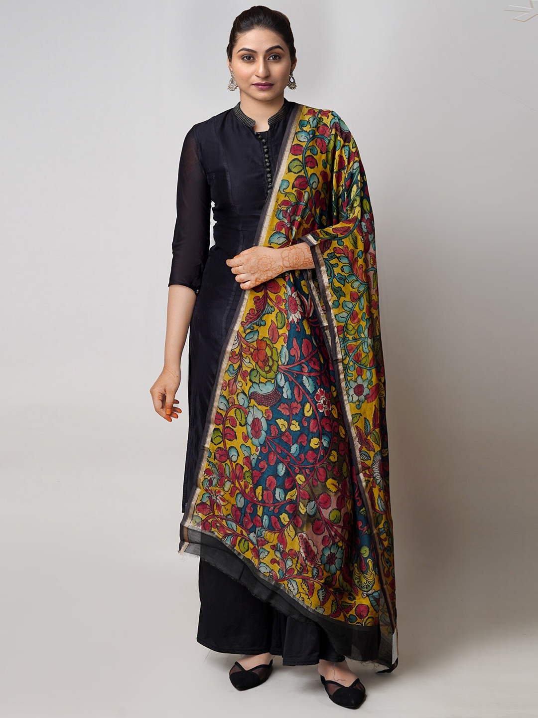 

Unnati Silks Ethnic Motifs Printed Kalamkari Cotton Silk Dupatta, Blue