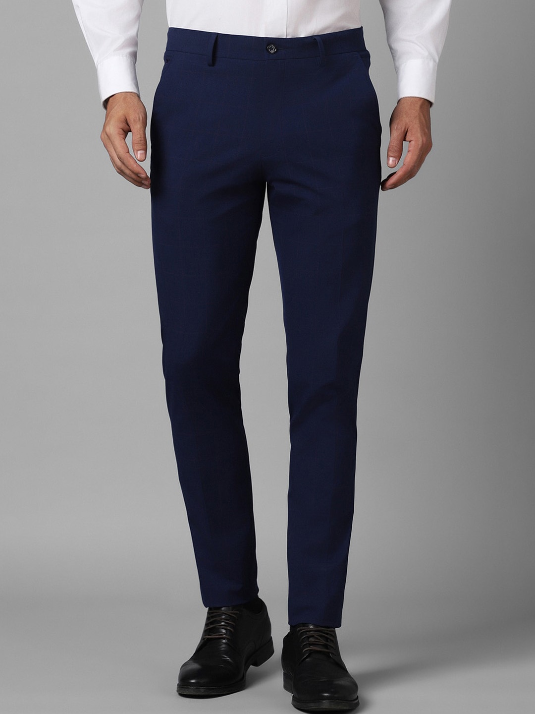 

Louis Philippe Men Slim Fit Mid-Rise Flat Front Formal Trousers, Navy blue