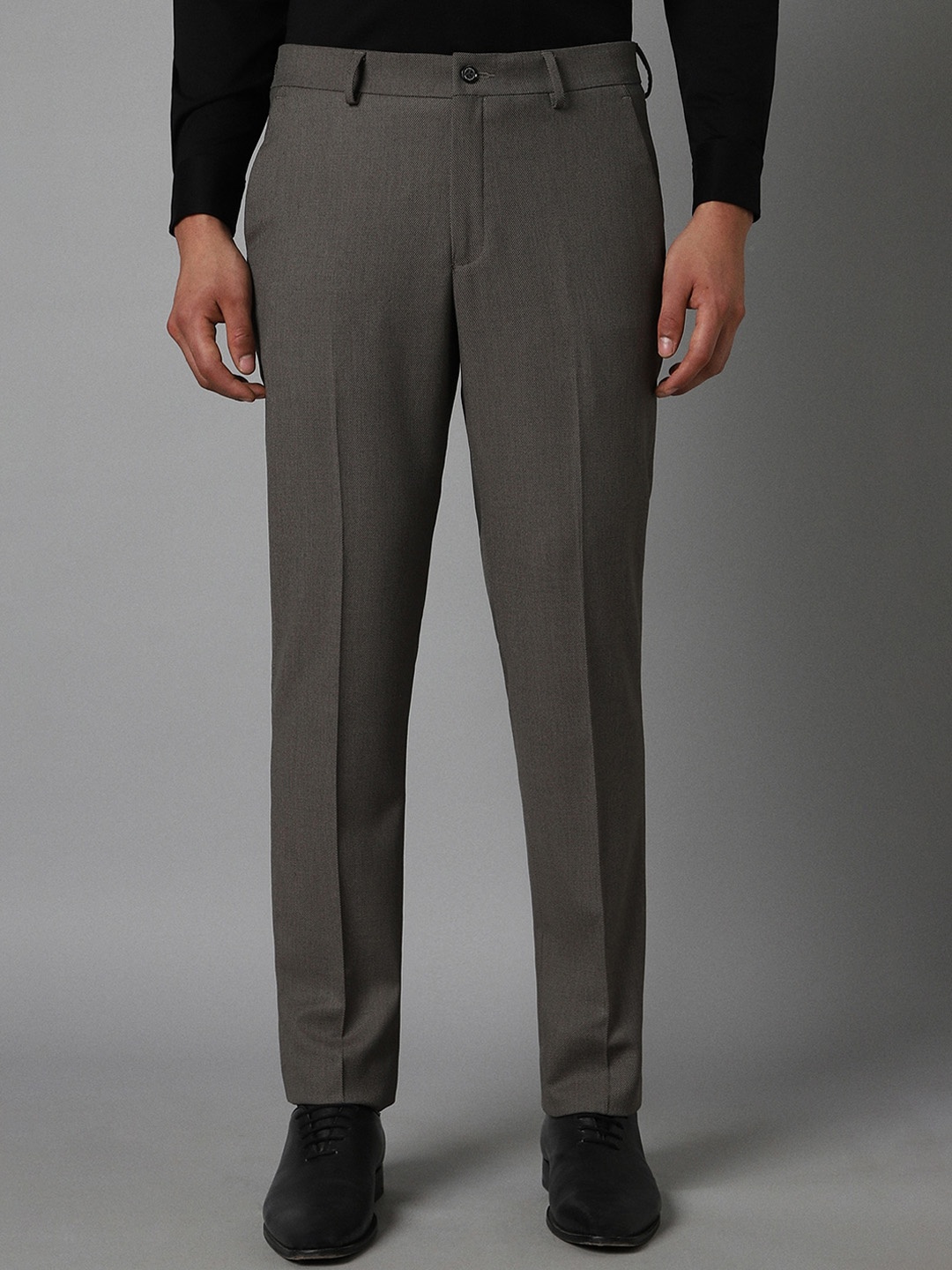 

Louis Philippe Men Slim Fit Mid-Rise Flat Front Formal Trousers, Grey