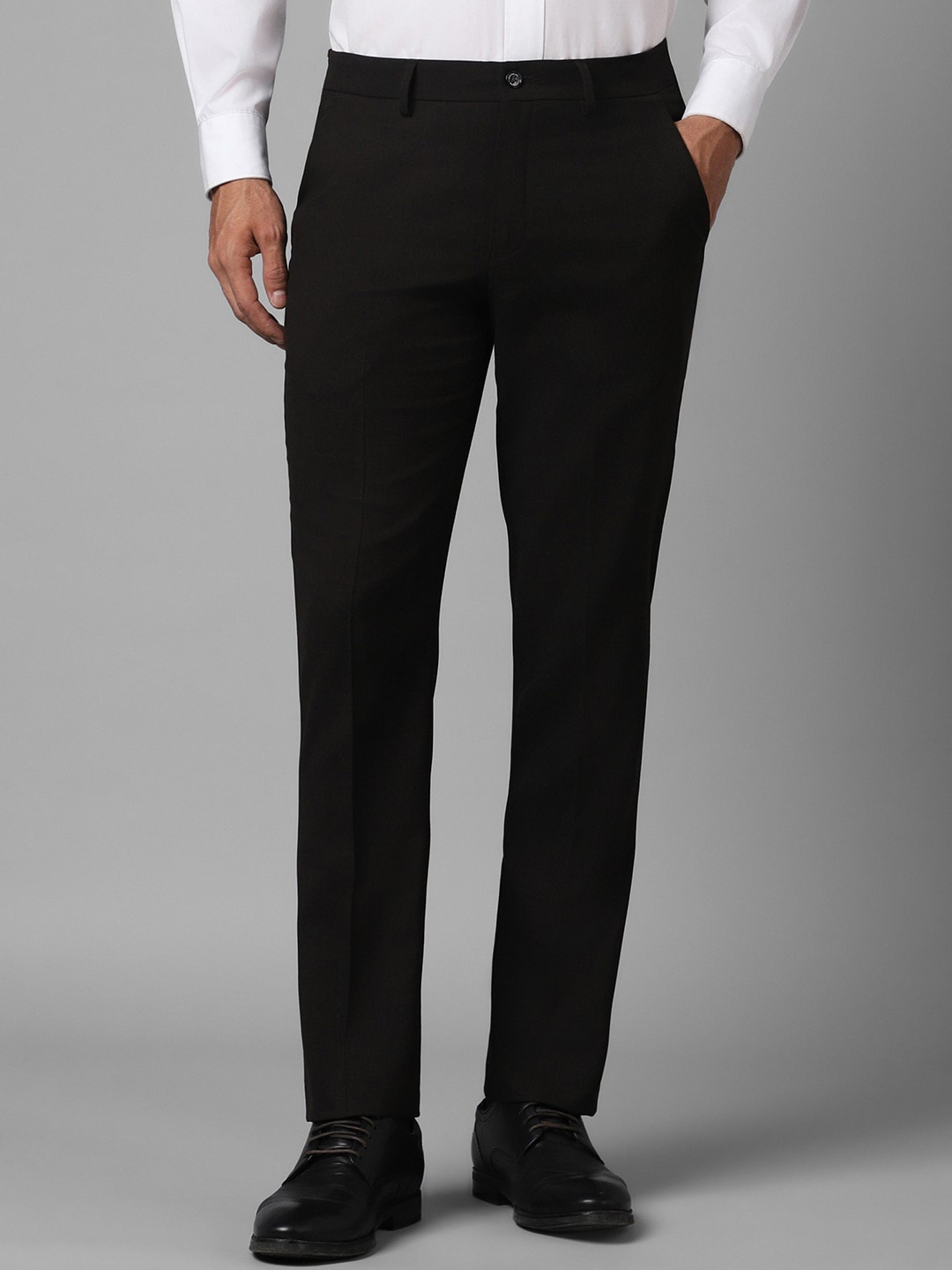 

Louis Philippe Men Slim Fit Mid-Rise Flat Front Formal Trousers, Black