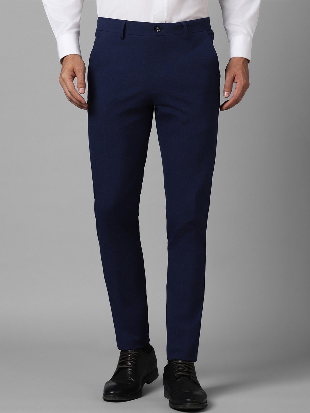 

Louis Philippe Men Slim Fit Mid-Rise Flat Front Formal Trousers, Navy blue