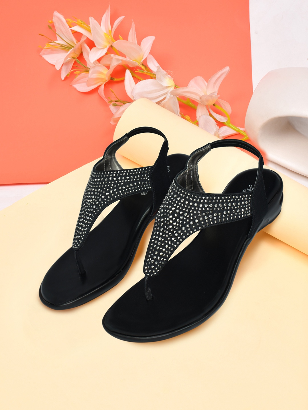 

Ajanta Ethnic Embellished T-Strap Flats, Black