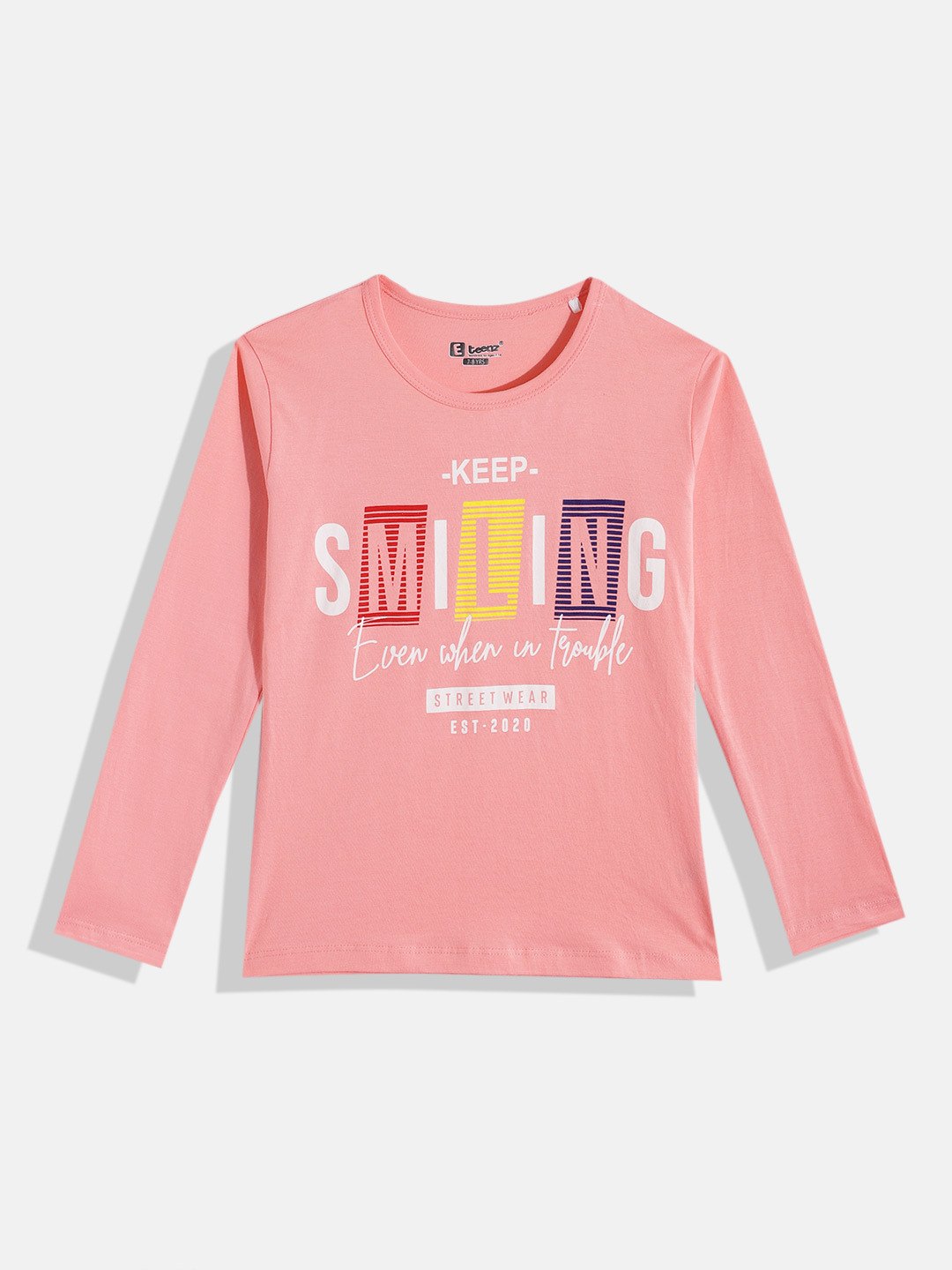 

Eteenz Girls Typography Printed Premium Cotton T-shirt, Peach