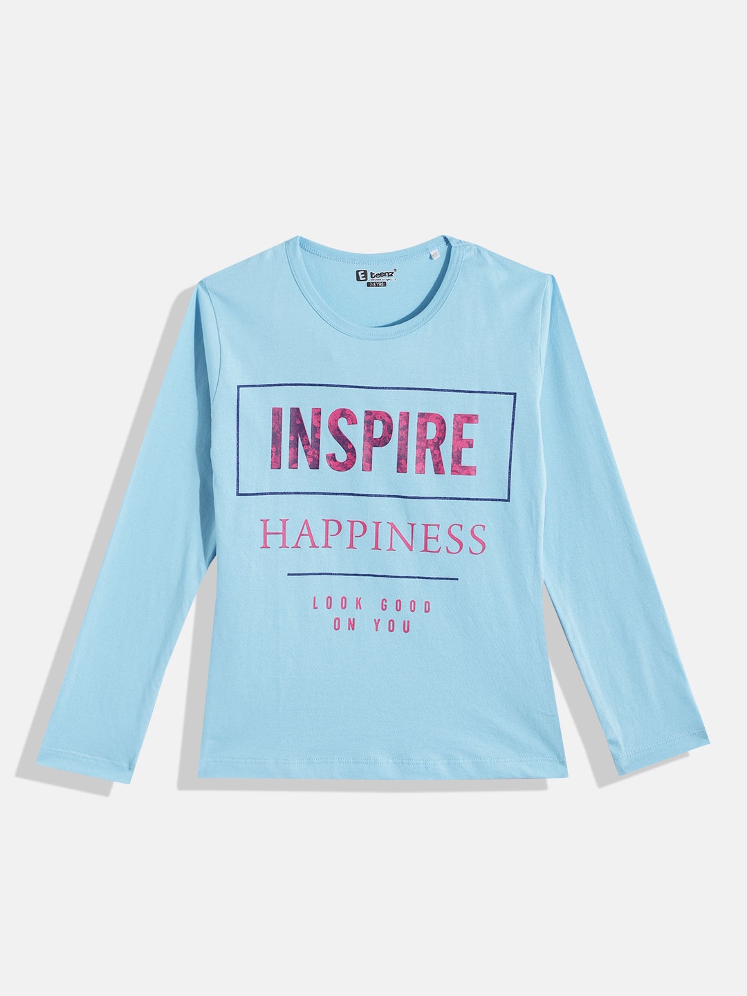 

Eteenz Girls Typography Printed Premium Cotton T-shirt, Blue