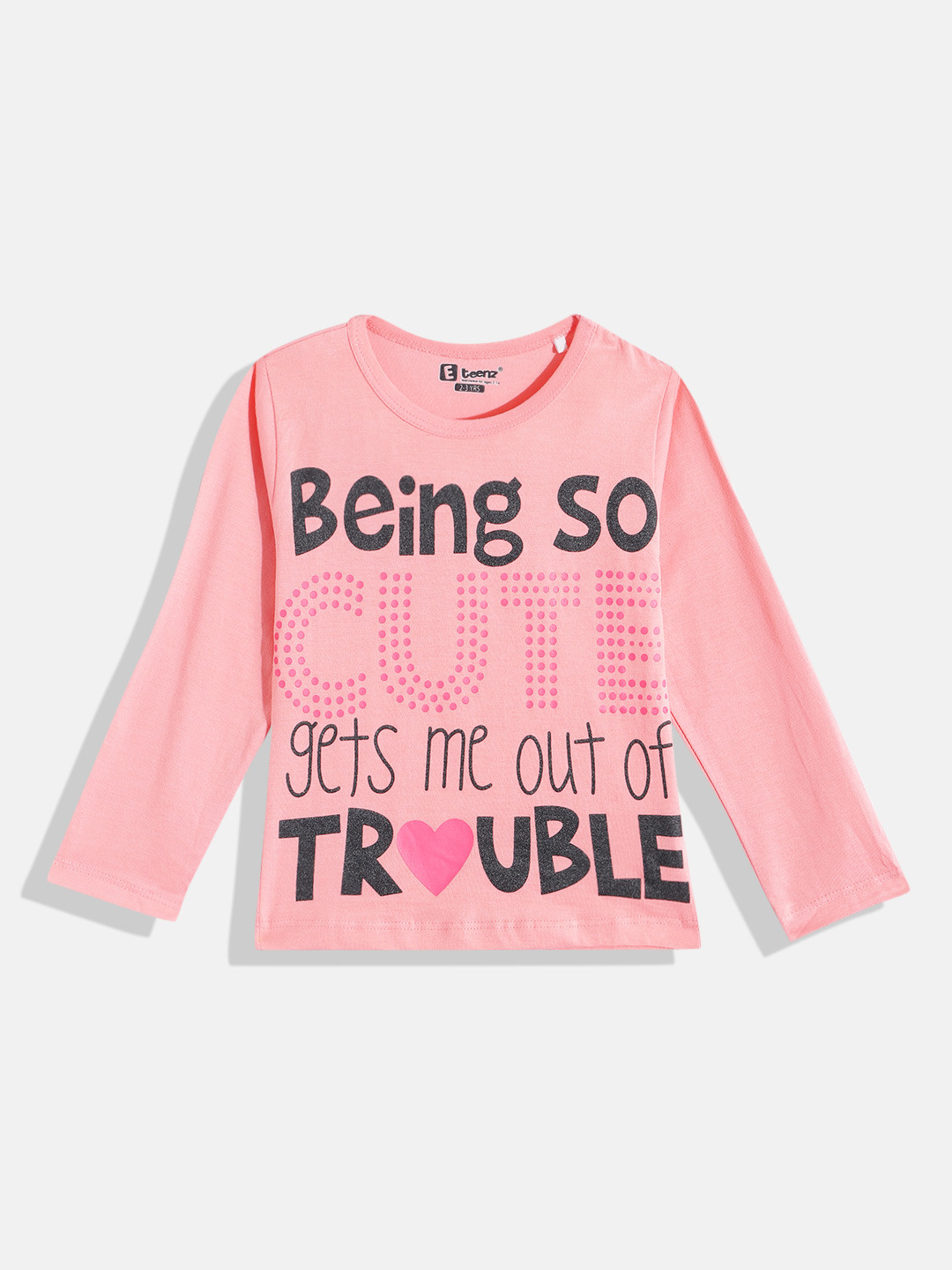 

Eteenz Girls Typography Printed Premium Cotton T-shirt, Peach