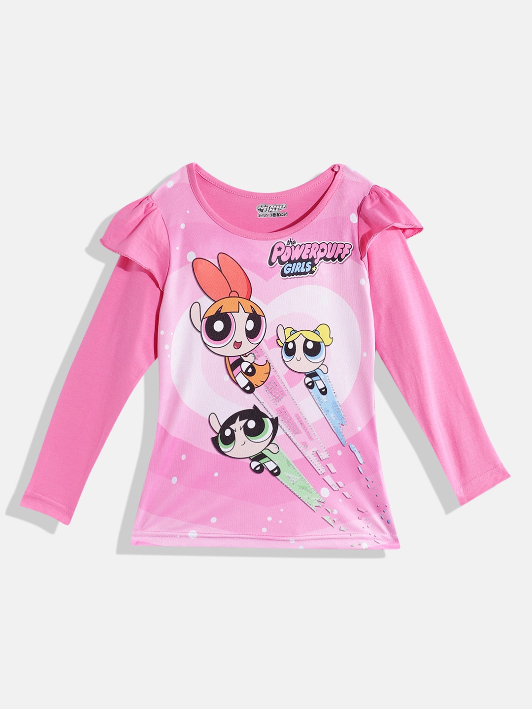 

Eteenz Girls Powerpuff girls Printed Pure Cotton T-shirt, Pink