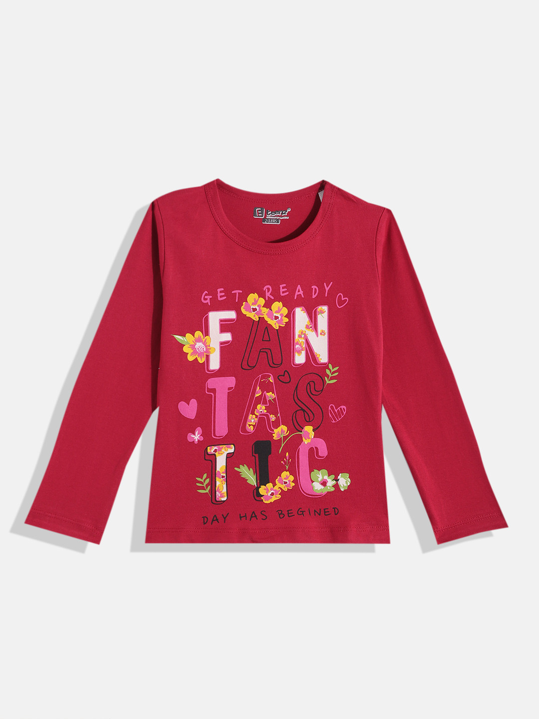 

Eteenz Girls Typography Printed Pure Cotton T-shirt, Red