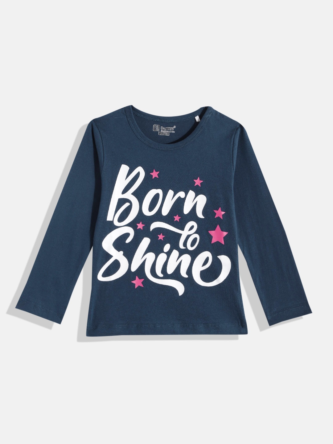 

Eteenz Girls Typography Printed Pure Cotton T-shirt, Navy blue