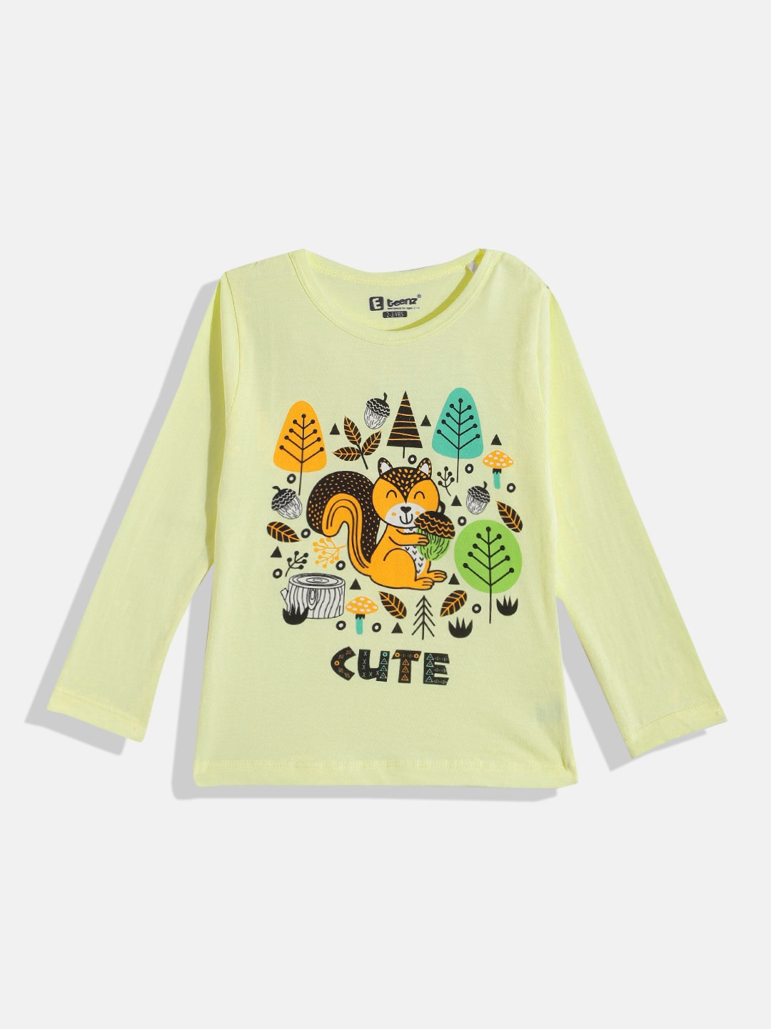 

Eteenz Girls Graphic Printed Pure Cotton T-shirt, Yellow