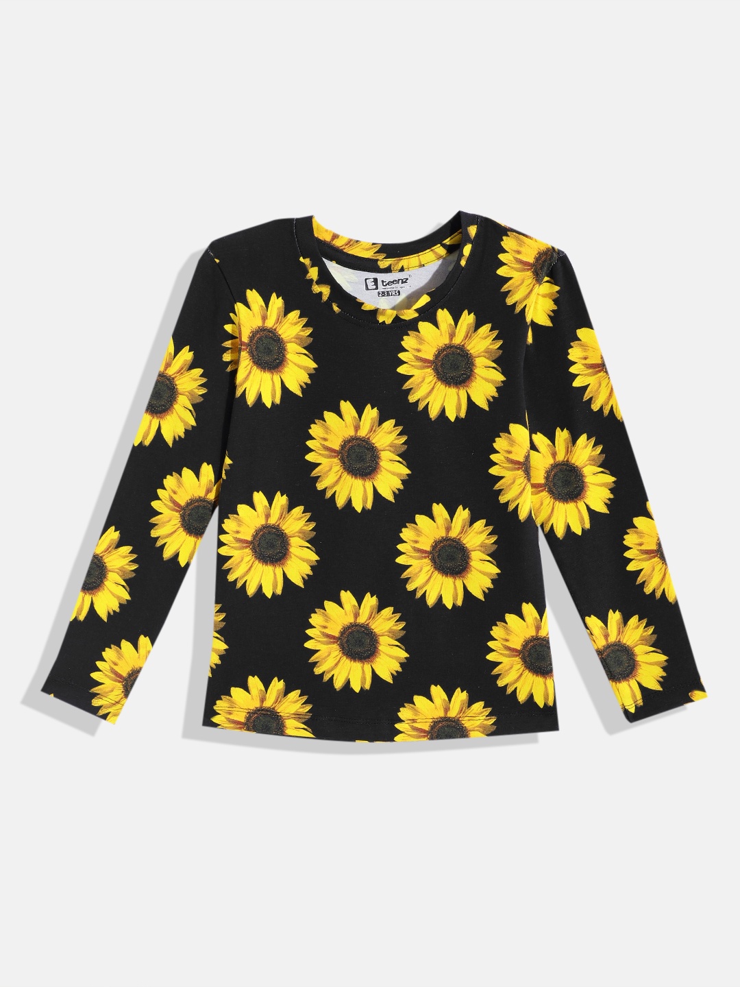 

Eteenz Girls Floral Printed Premium Cotton T-shirt, Black