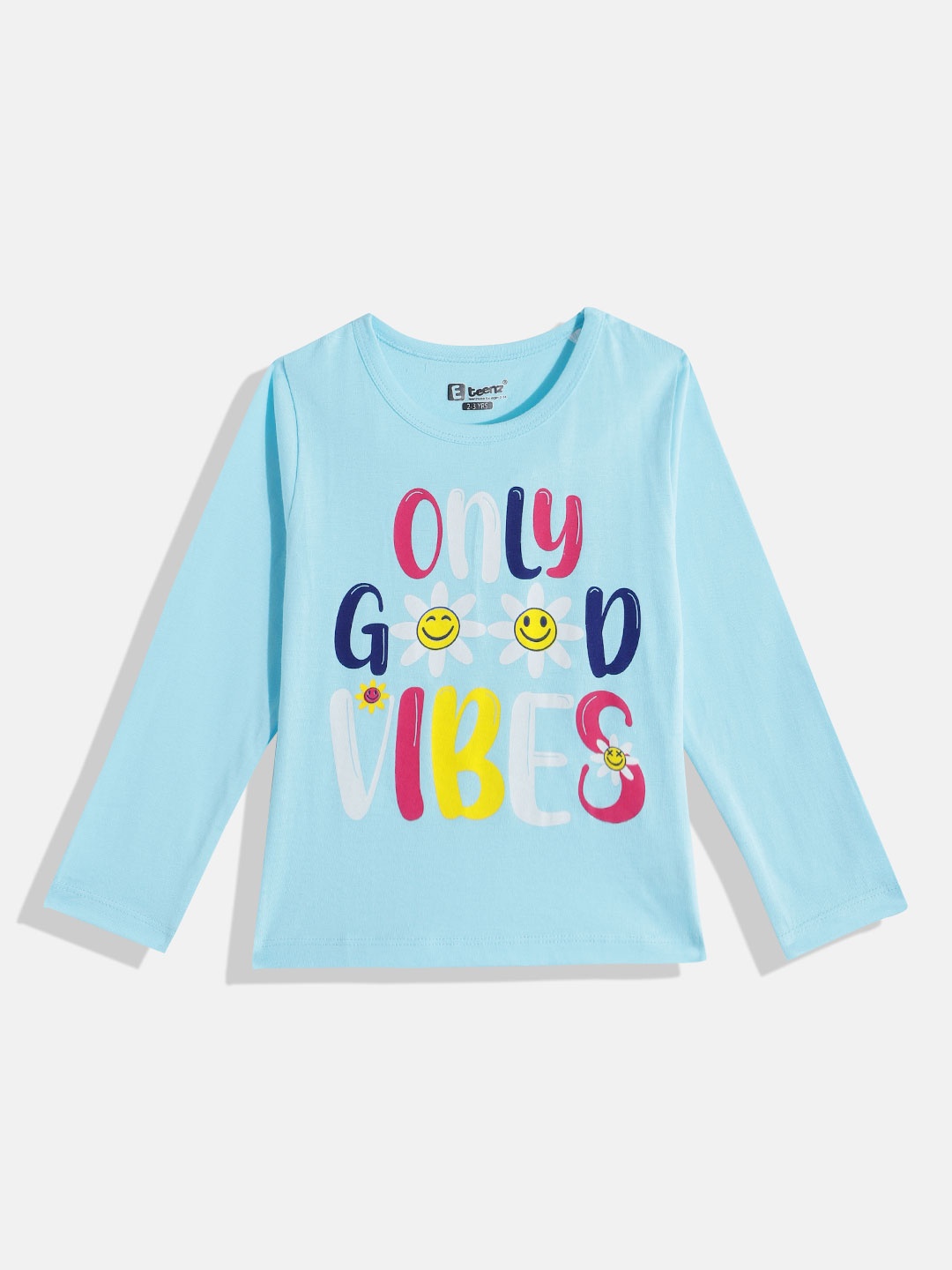 

Eteenz Girls Typography Printed Pure Cotton T-shirt, Blue