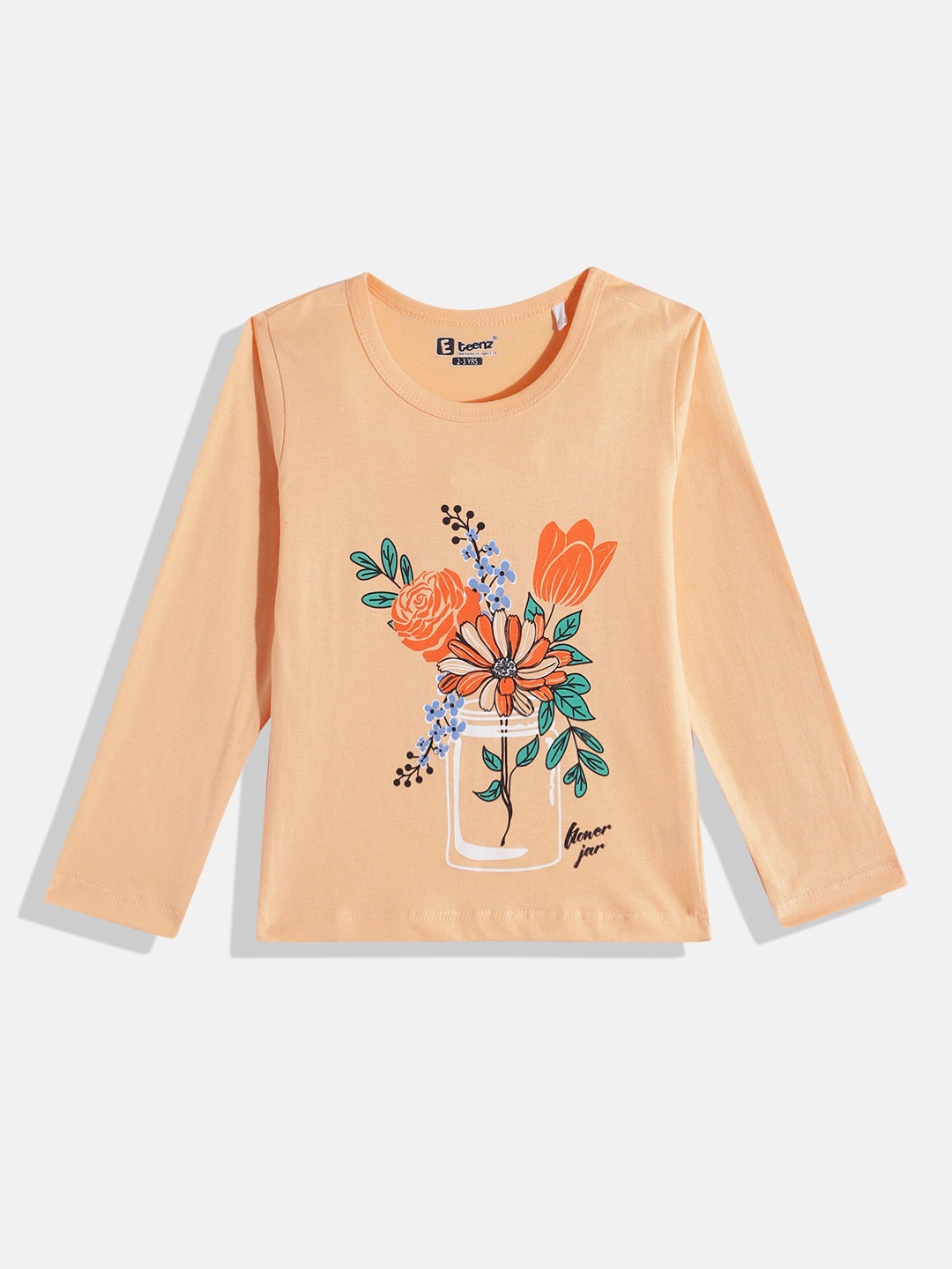 

Eteenz Girls Graphic Printed Pure Cotton T-shirt, Orange