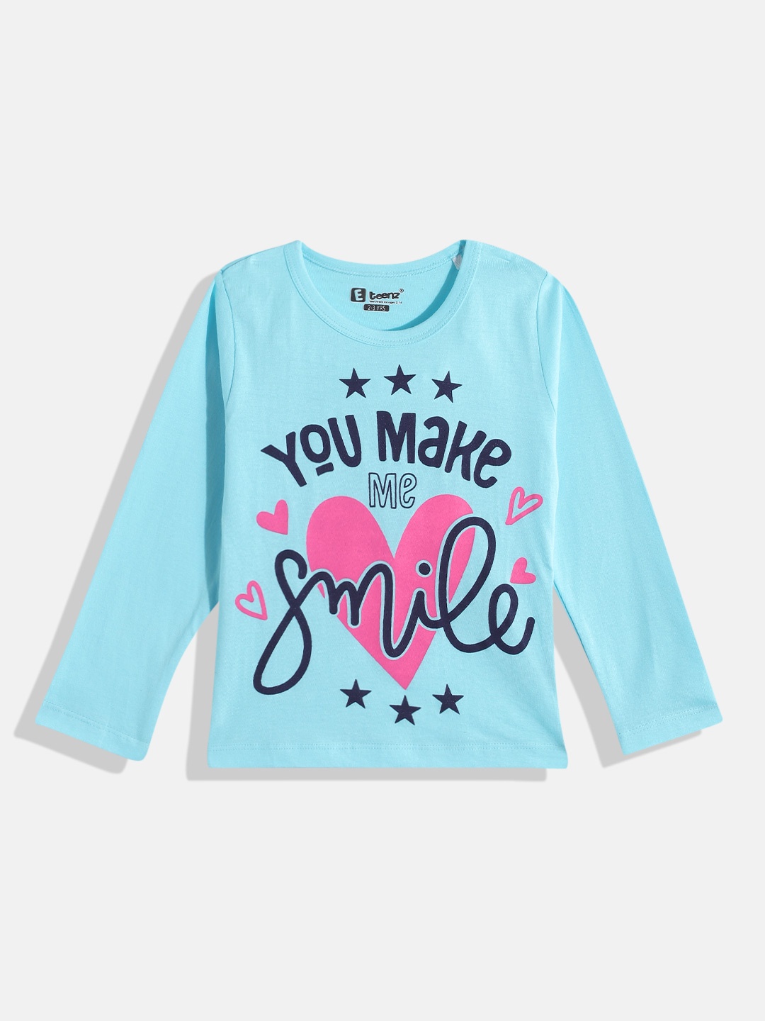 

Eteenz Girls Typography Printed Pure Cotton T-shirt, Blue