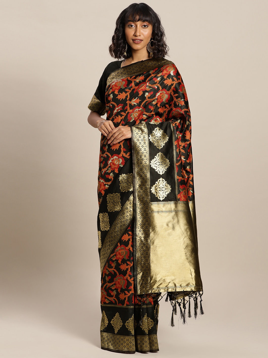 

Sangria Black Ethnic Motifs Woven Design Zari Banarasi Saree