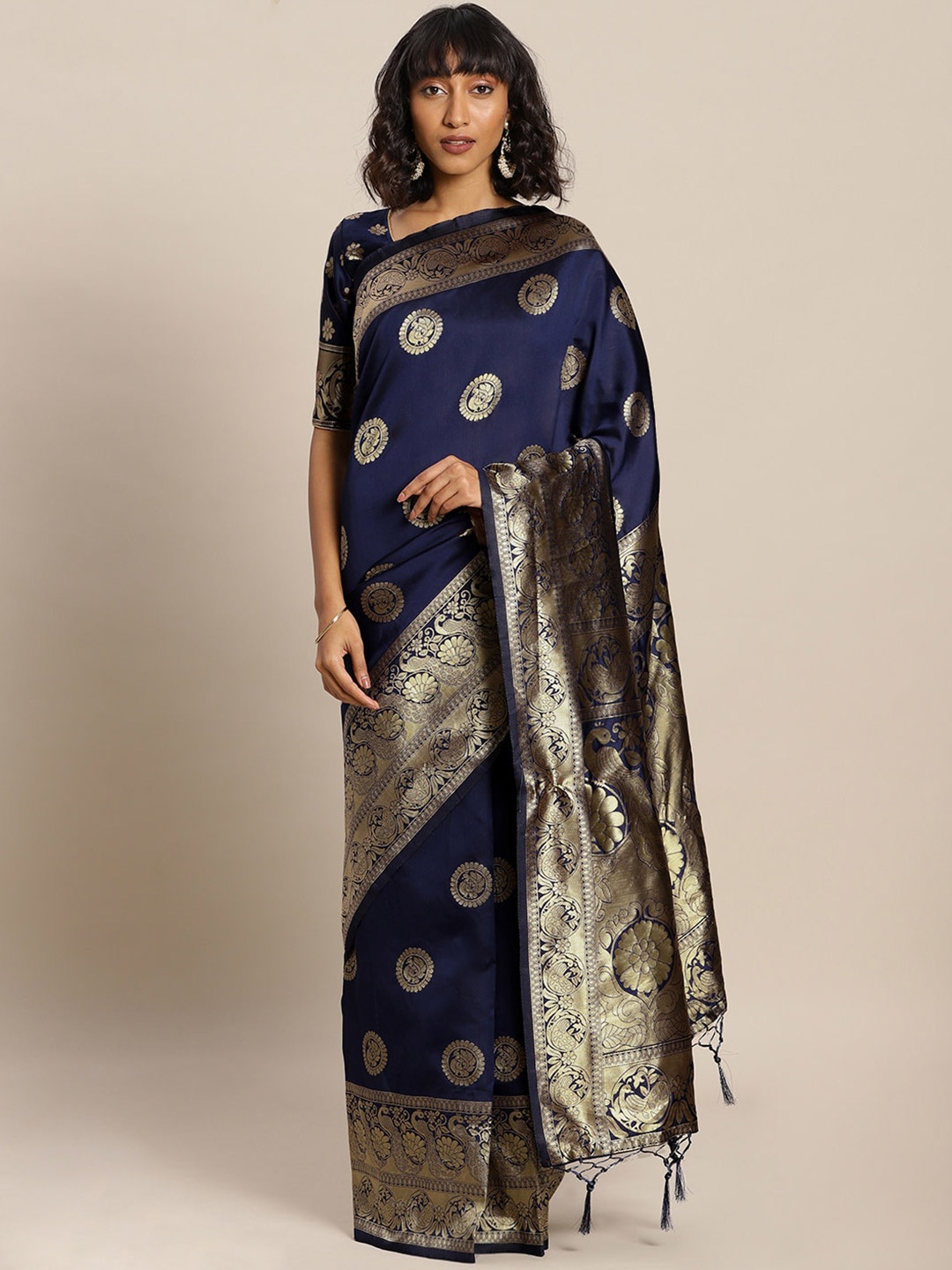 

Sangria Ethnic Motifs Woven Design Sarees, Navy blue