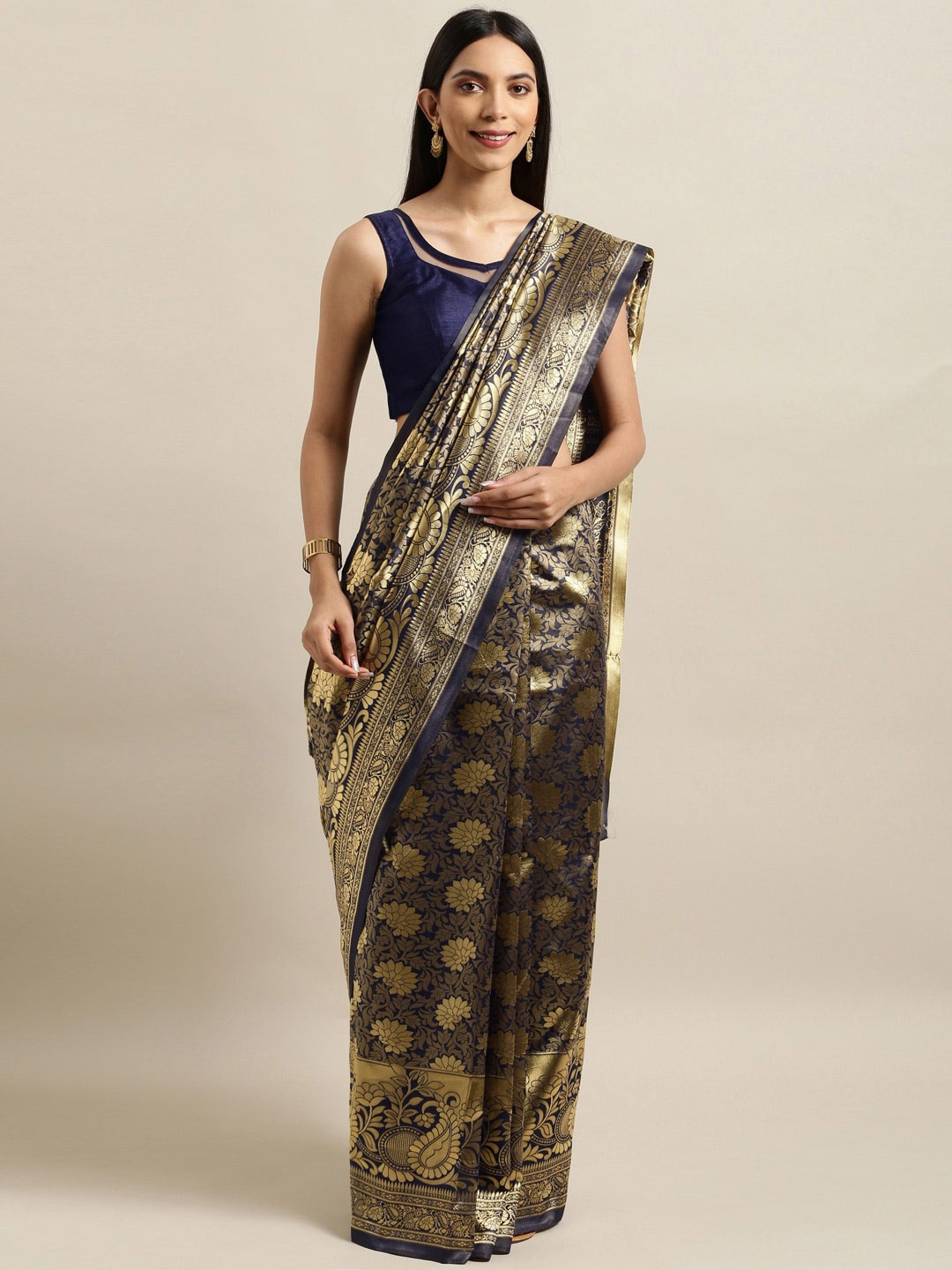 

Sangria Woven Designed Blue Sarees, Navy blue
